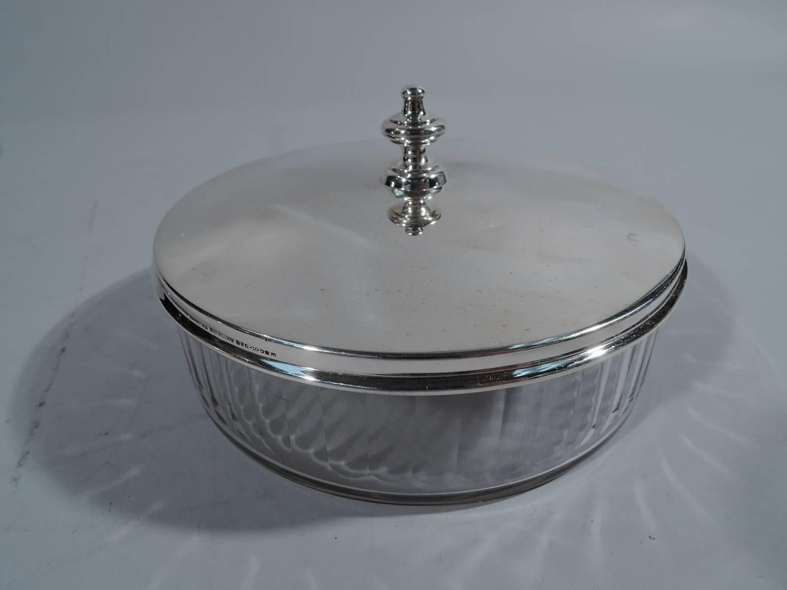Edwardian Antique Tiffany Sterling Silver and Glass Caviar Serving Dish on Plate