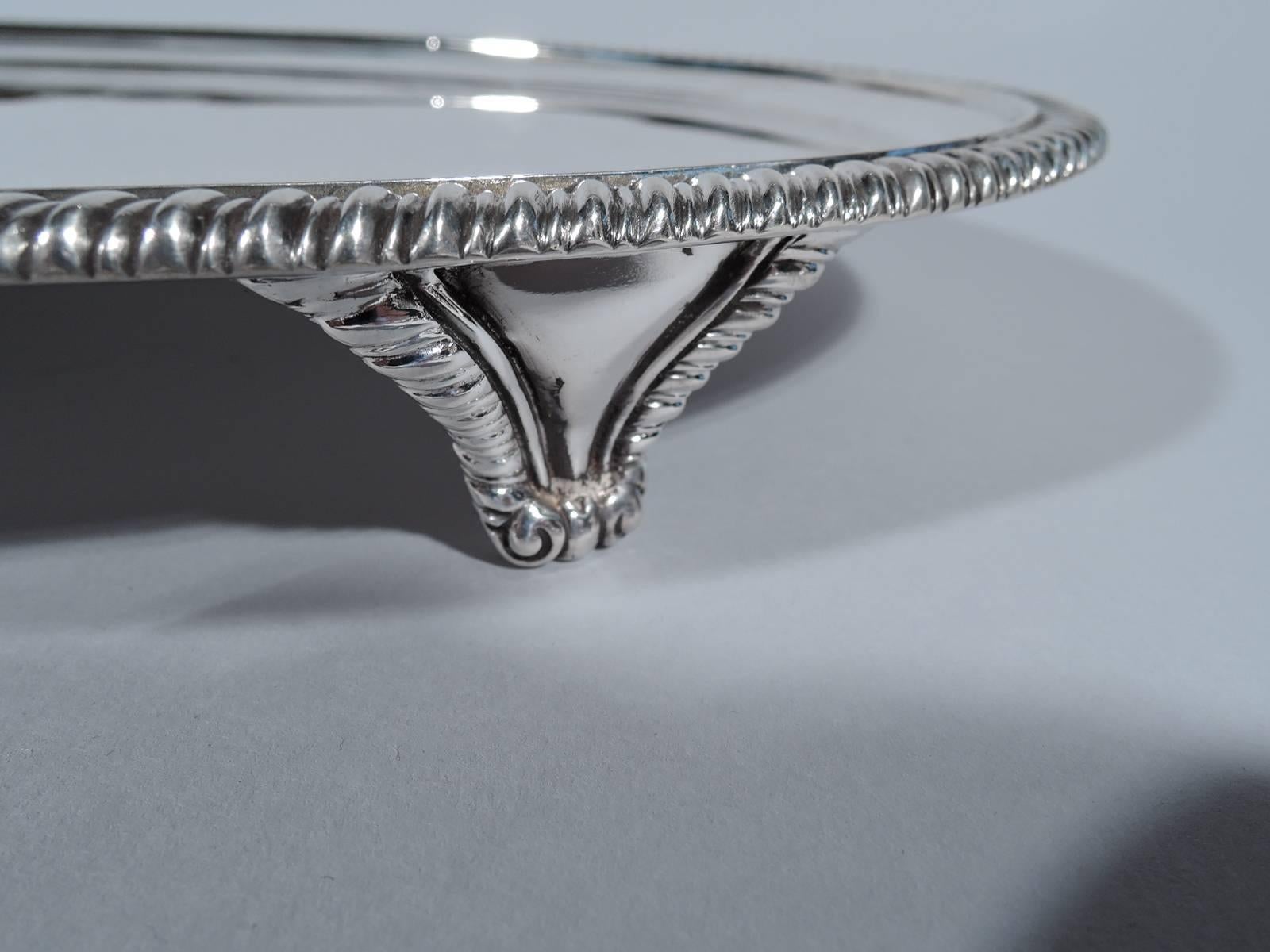 English Georgian-Style Sterling Silver Oval Salver Tray 1