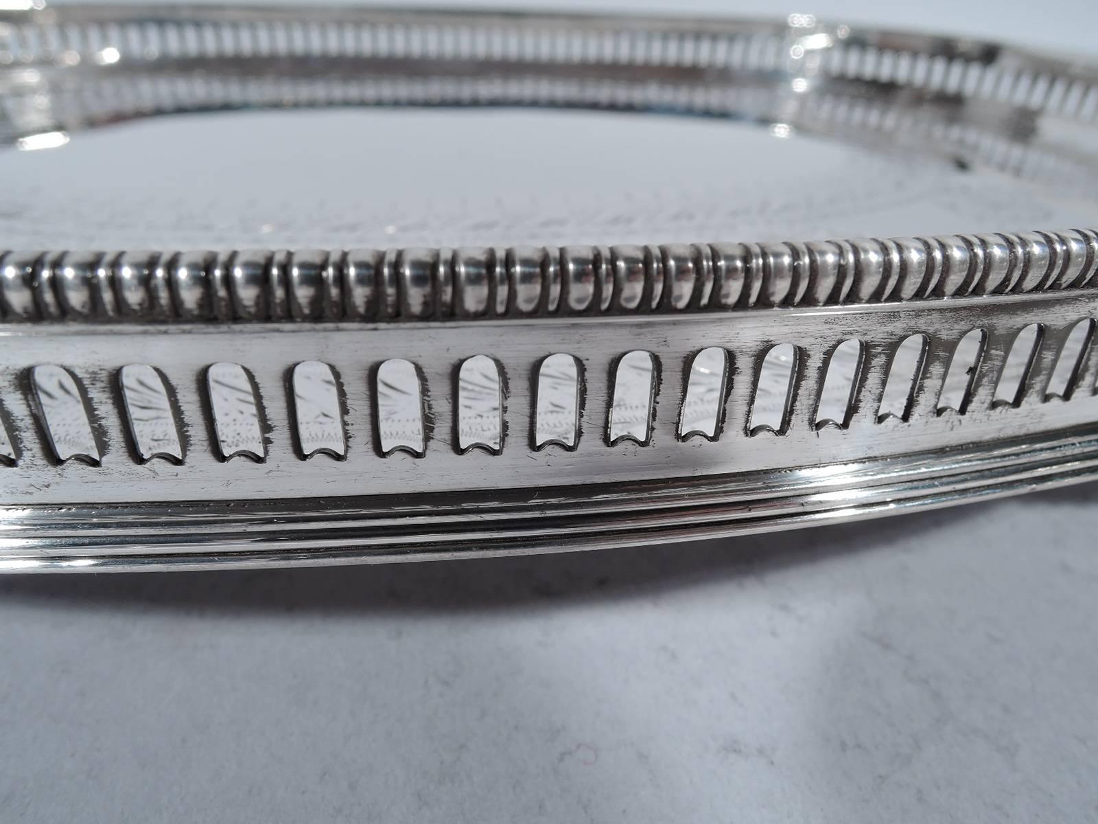 Unusual Gorham Sterling Silver Neoclassical Gallery Salver Tray In Excellent Condition In New York, NY
