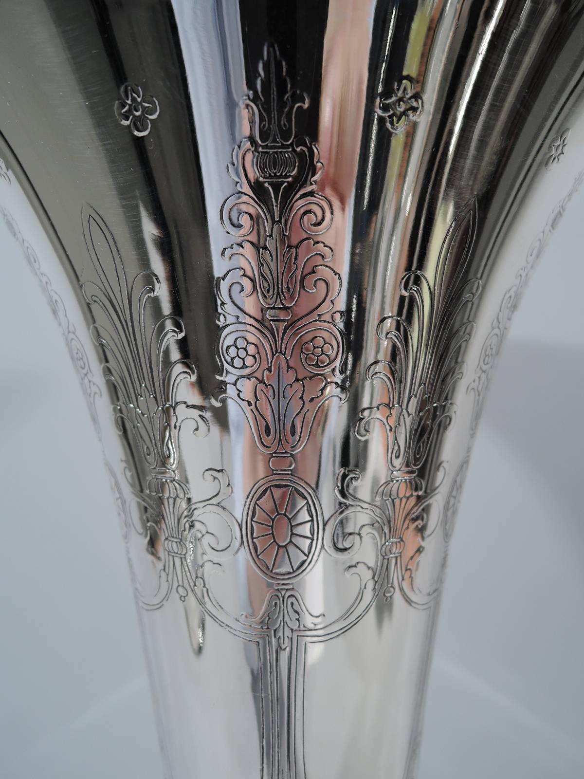 Neoclassical Revival Tiffany Large Modern Neoclassical Sterling Silver Trumpet Vase