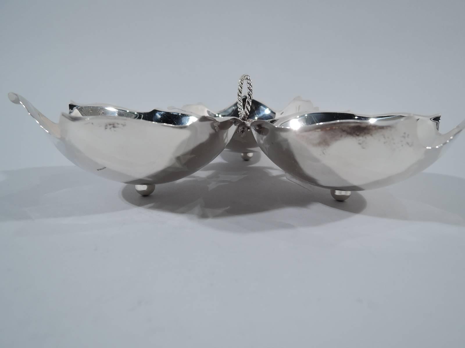 Mid-Century Modern Classic Sciarrotta American Sterling Silver Three-Leaf Condiment Server