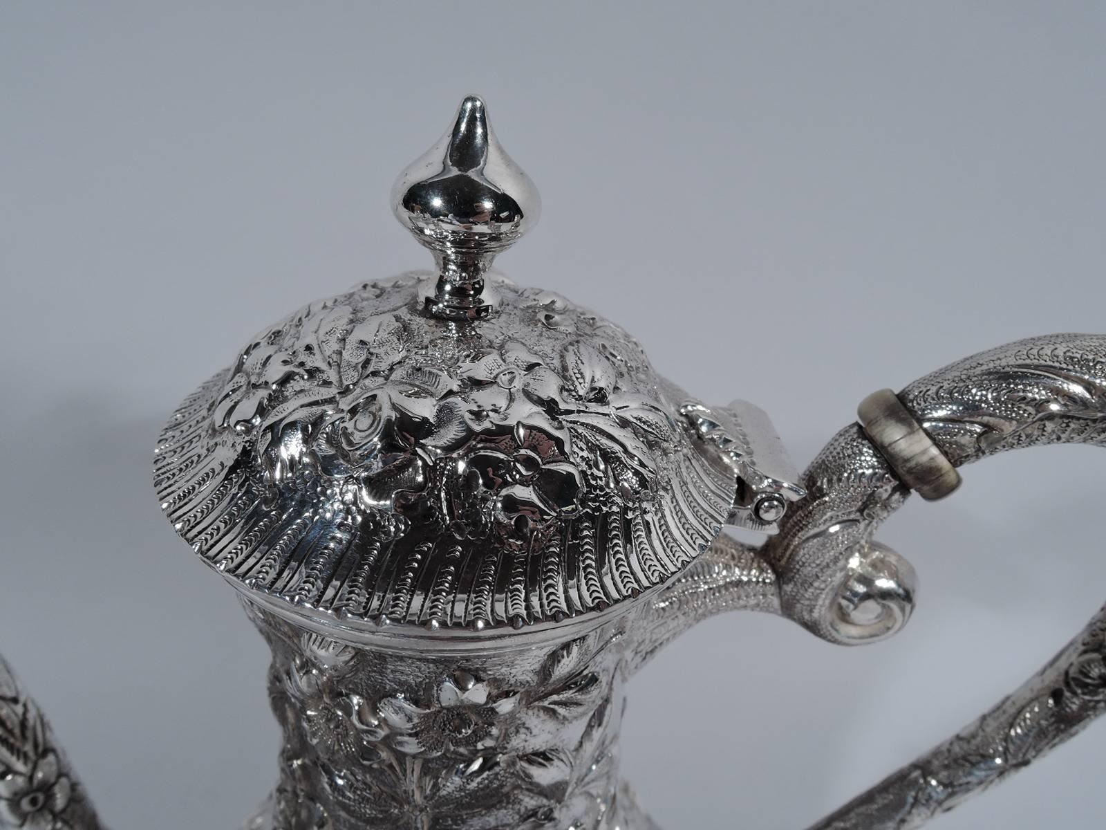 Victorian Antique Baltimore Repousse Sterling Silver Coffee Set