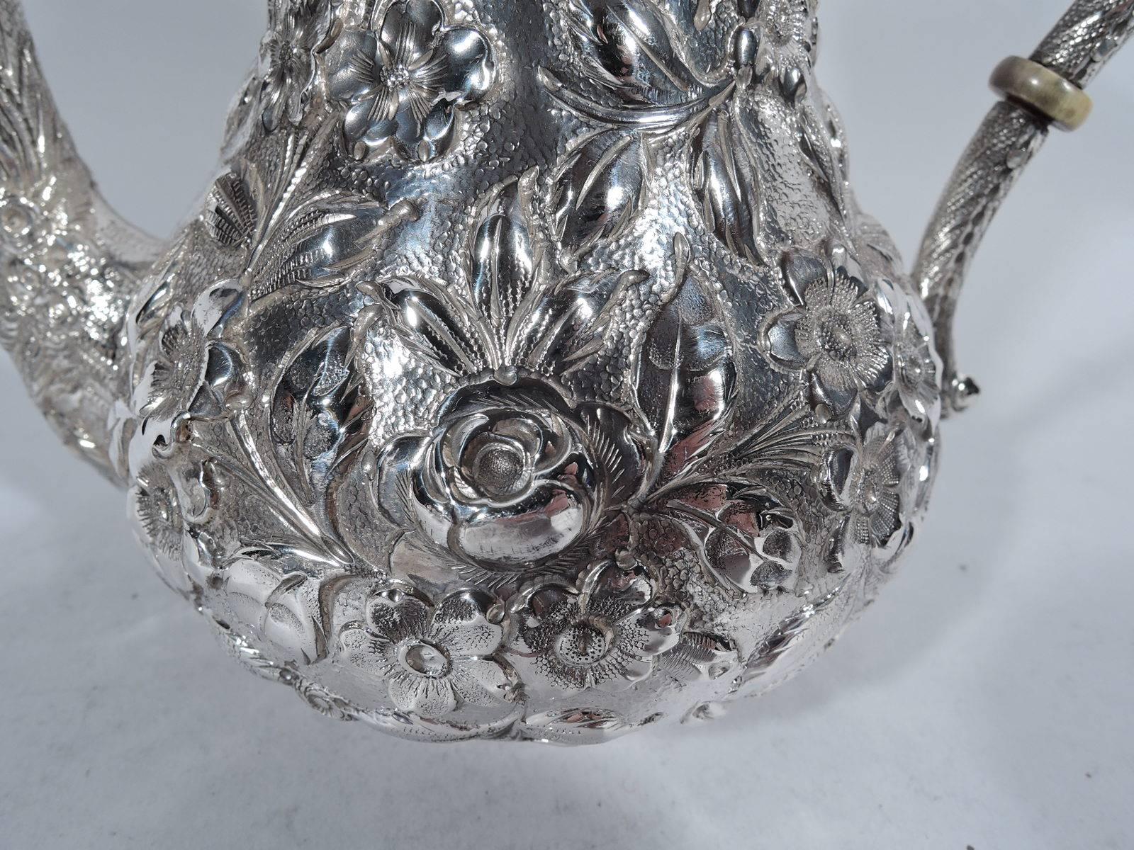 Antique Baltimore Repousse Sterling Silver Coffee Set In Excellent Condition In New York, NY