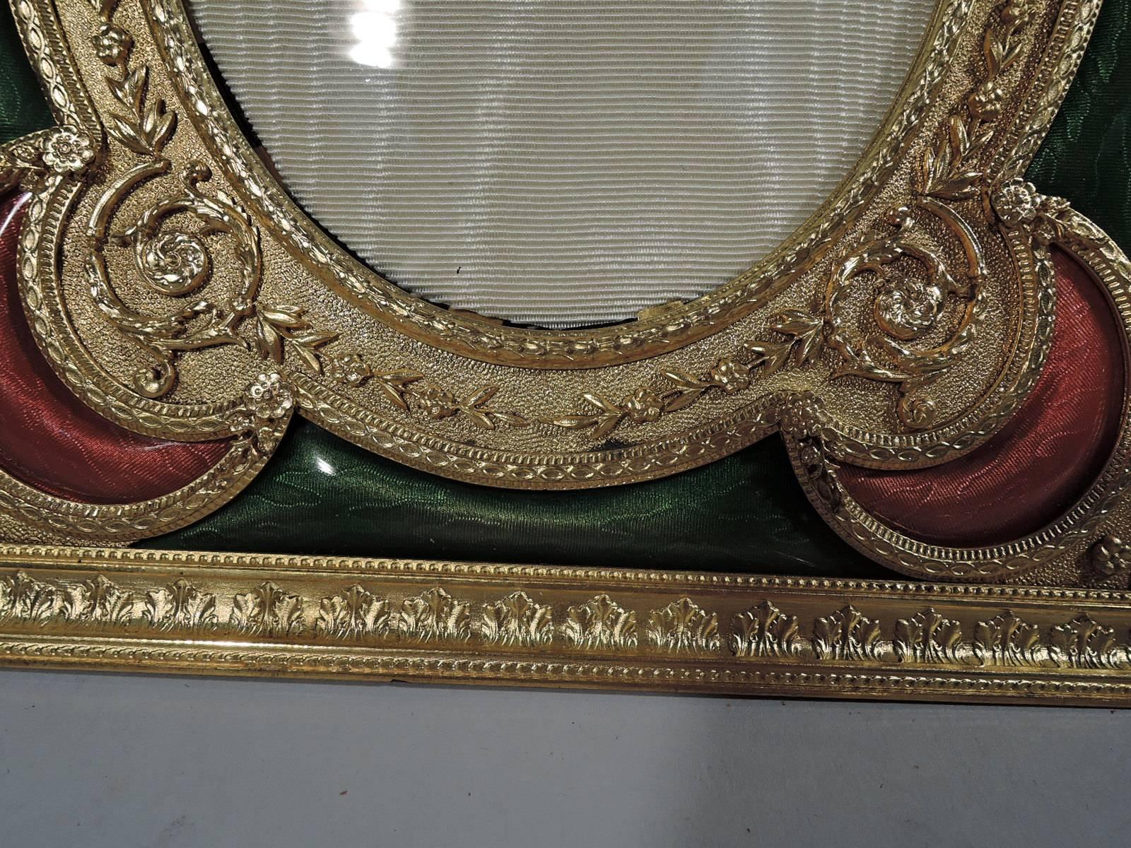 Antique French Gilt Bronze Picture Frame with Pink and Green Enamel 1