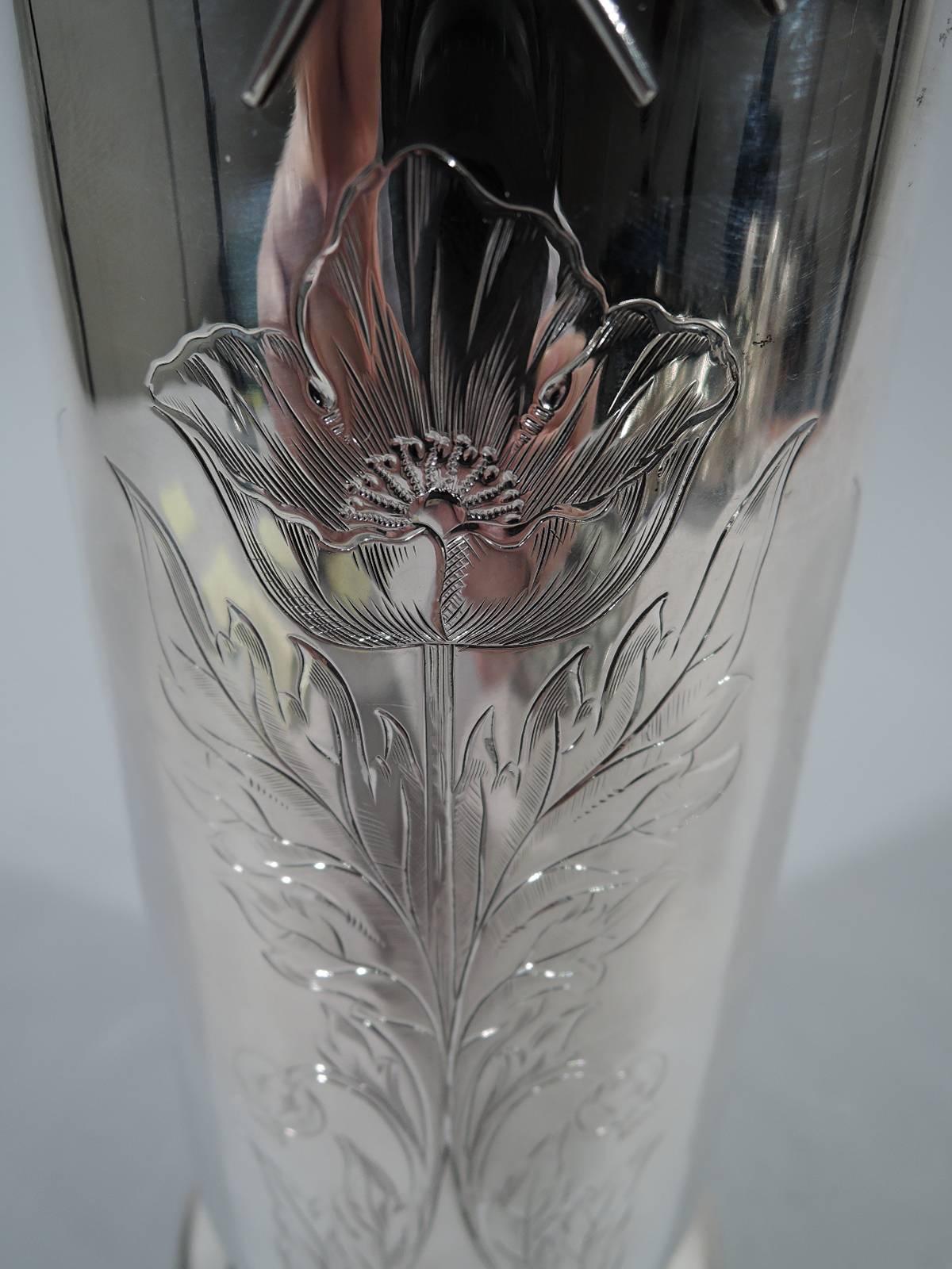 Antique American Art Nouveau Sterling Silver Vase with Enamel Flags 1