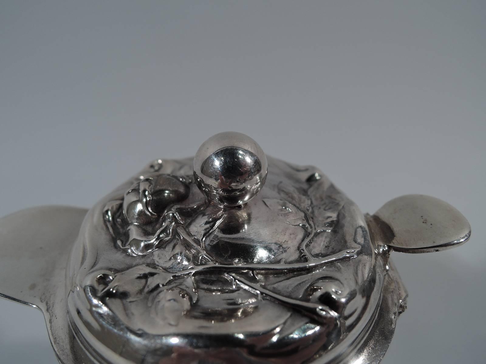 Antique American Repousse Sterling Silver and Etched Glass Syrup Jug In Excellent Condition In New York, NY