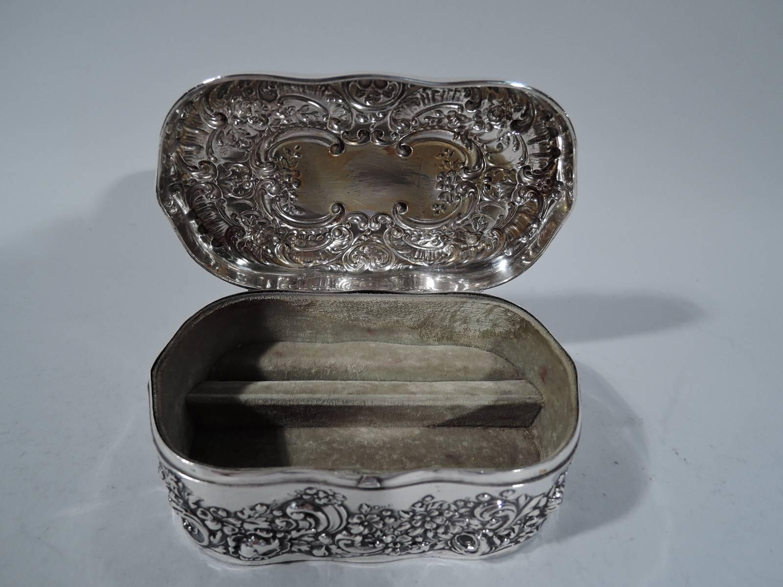 Victorian Antique Gorham Sterling Silver Jewelry Box with Floral Repousse