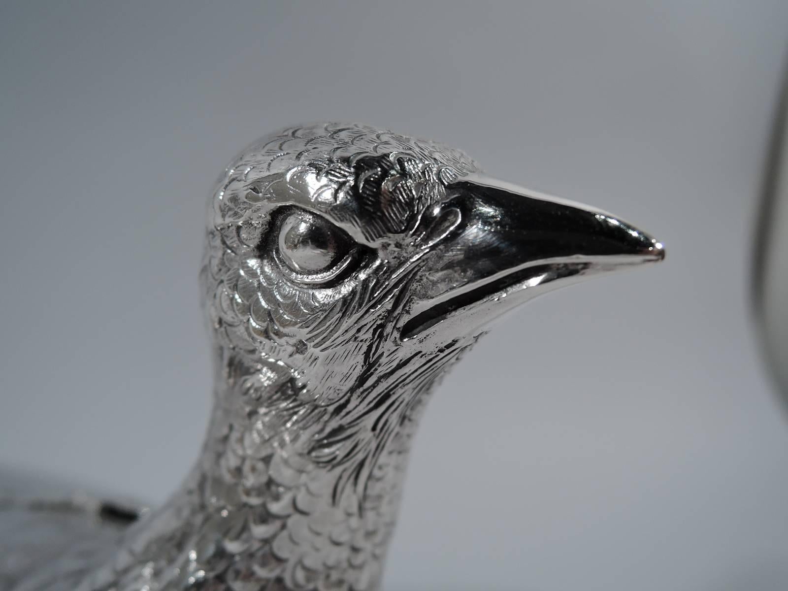 Antique German Silver Bird Spice Box in Form of Strutting Pheasant In Excellent Condition In New York, NY