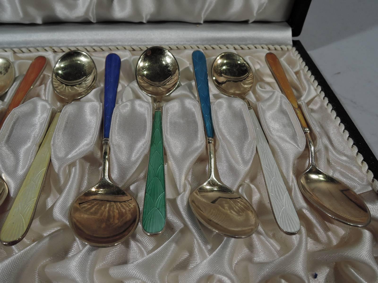 Danish Modern Silver Gilt and Enamel Demitasse Spoons In Excellent Condition In New York, NY