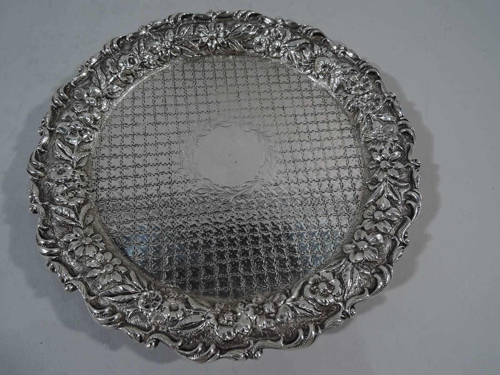 Victorian Baltimore Repousse Sterling Silver Salver Tray by Kirk