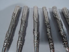 Set of 12 Chinese Export Silver Dragon Forks Signed WK