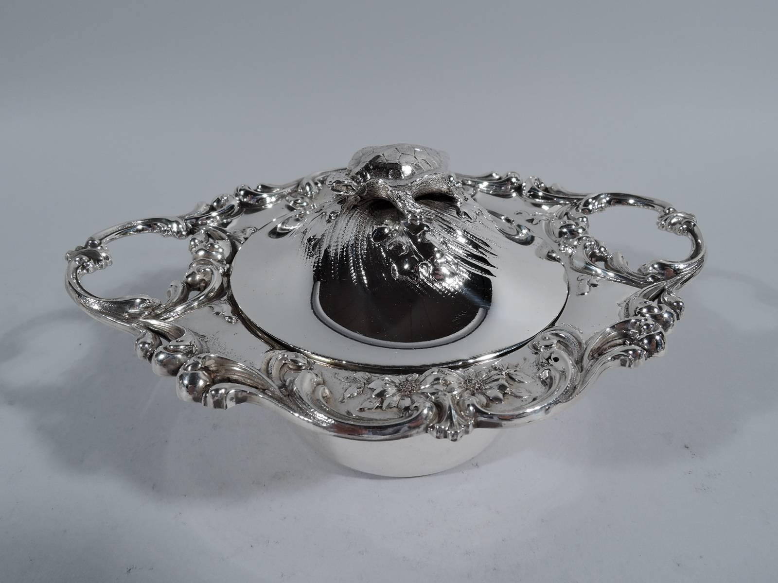 Victorian Set of 12 Antique American Sterling Silver Covered Turtle Soup Bowls