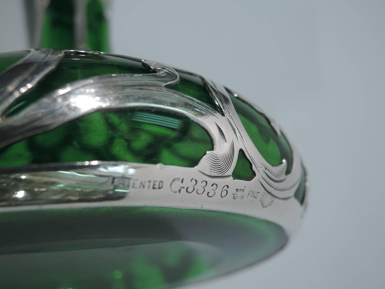 Alvin Art Nouveau Silver Overlay Emerald Glass Vase 5