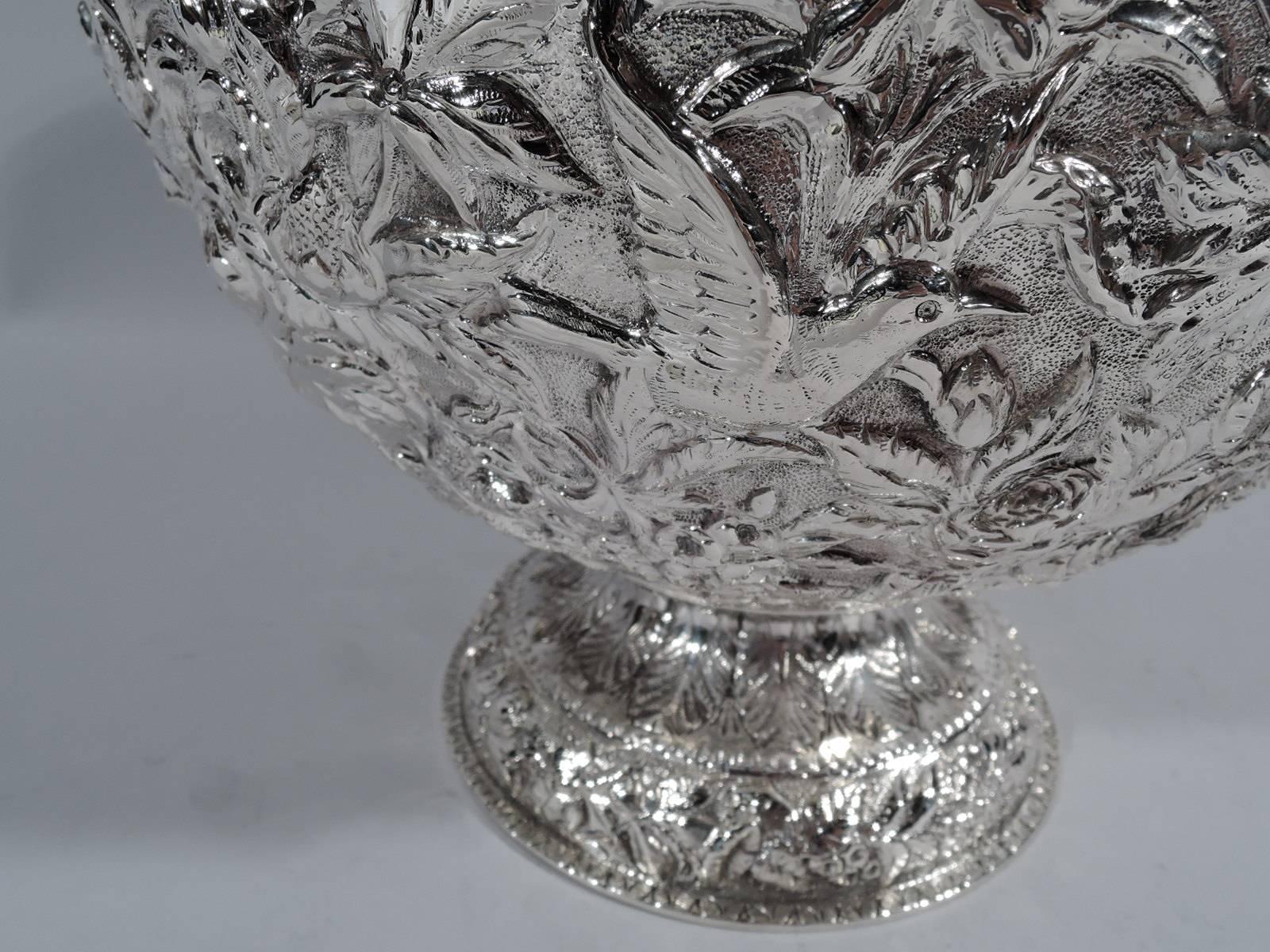 American Antique Repousse Silver Footed Bowl by Historic Kirk of Baltimore