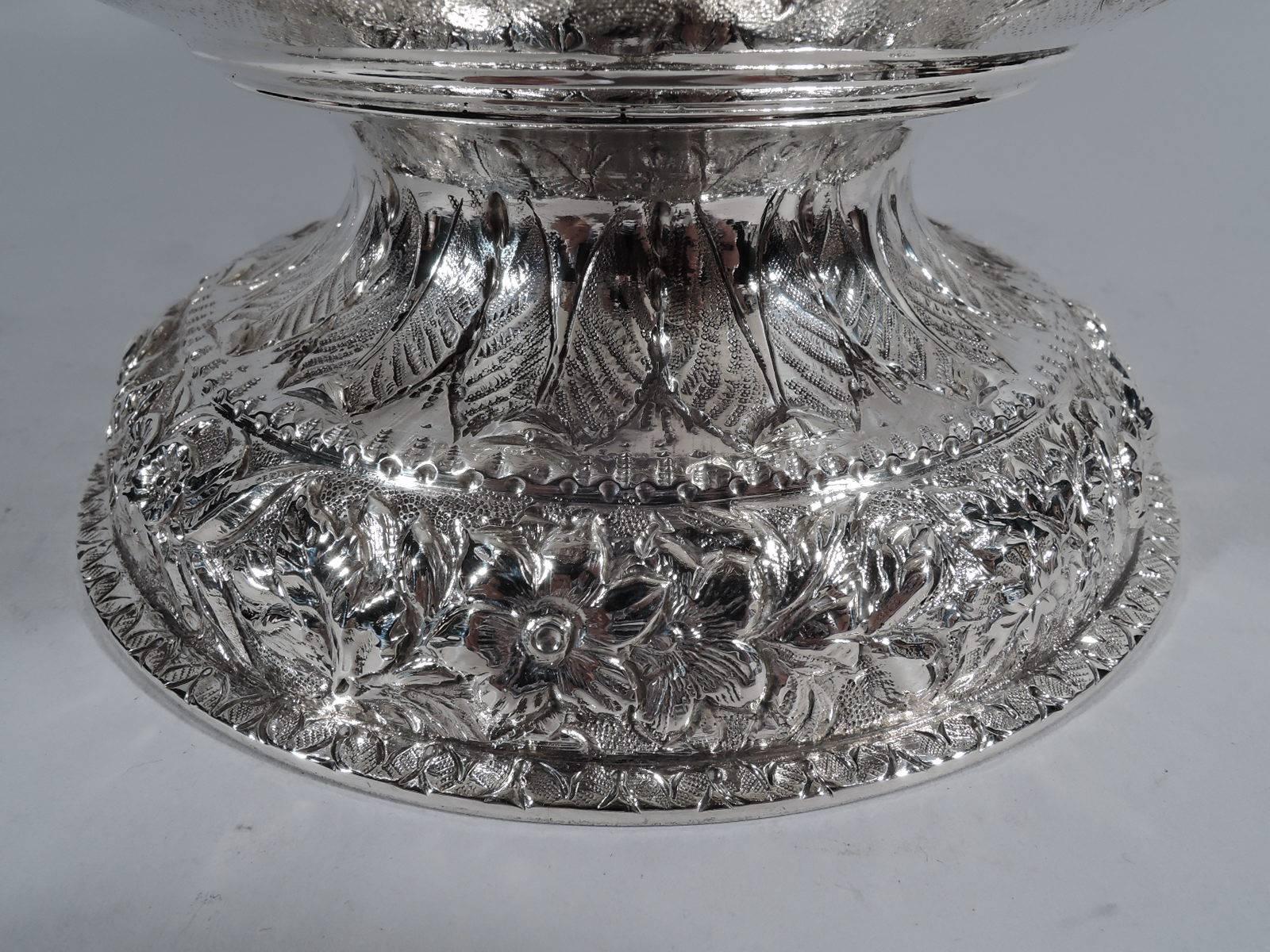 Repoussé Antique Repousse Silver Footed Bowl by Historic Kirk of Baltimore