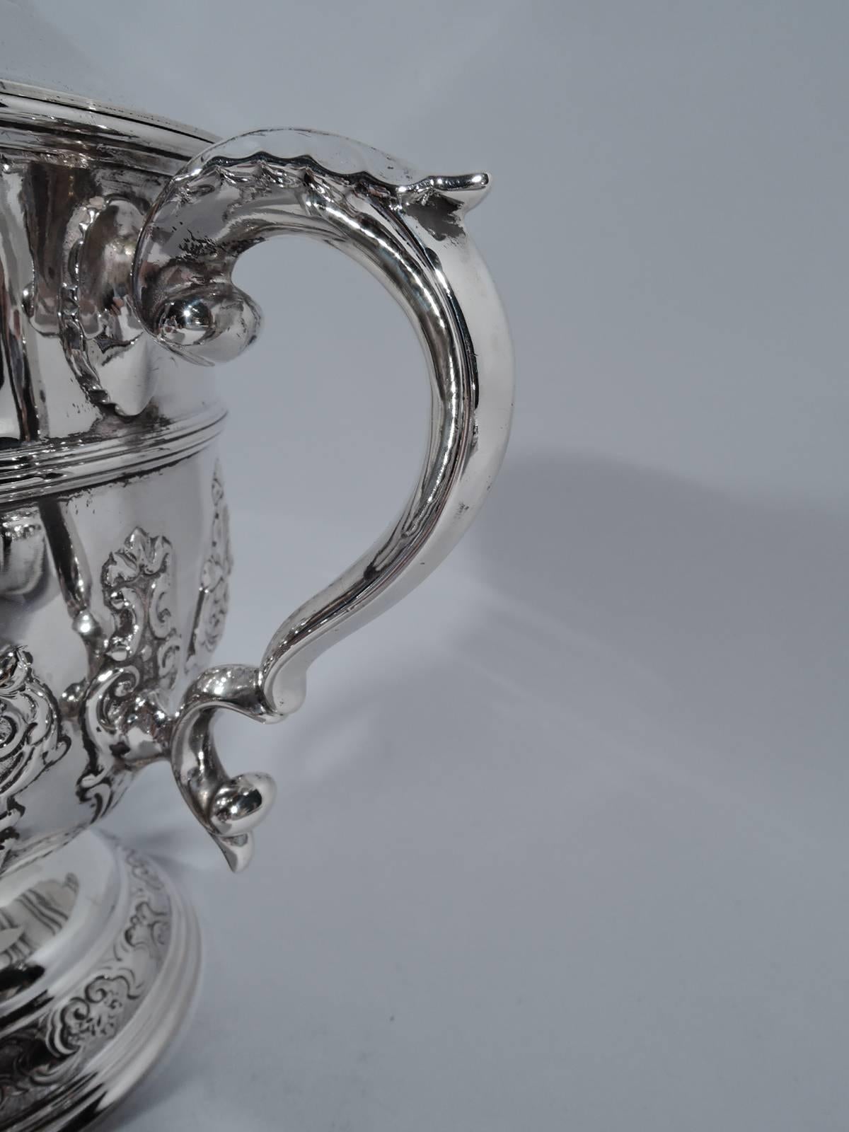 Edwardian Antique English Sterling Silver Covered Trophy Cup with Strapwork