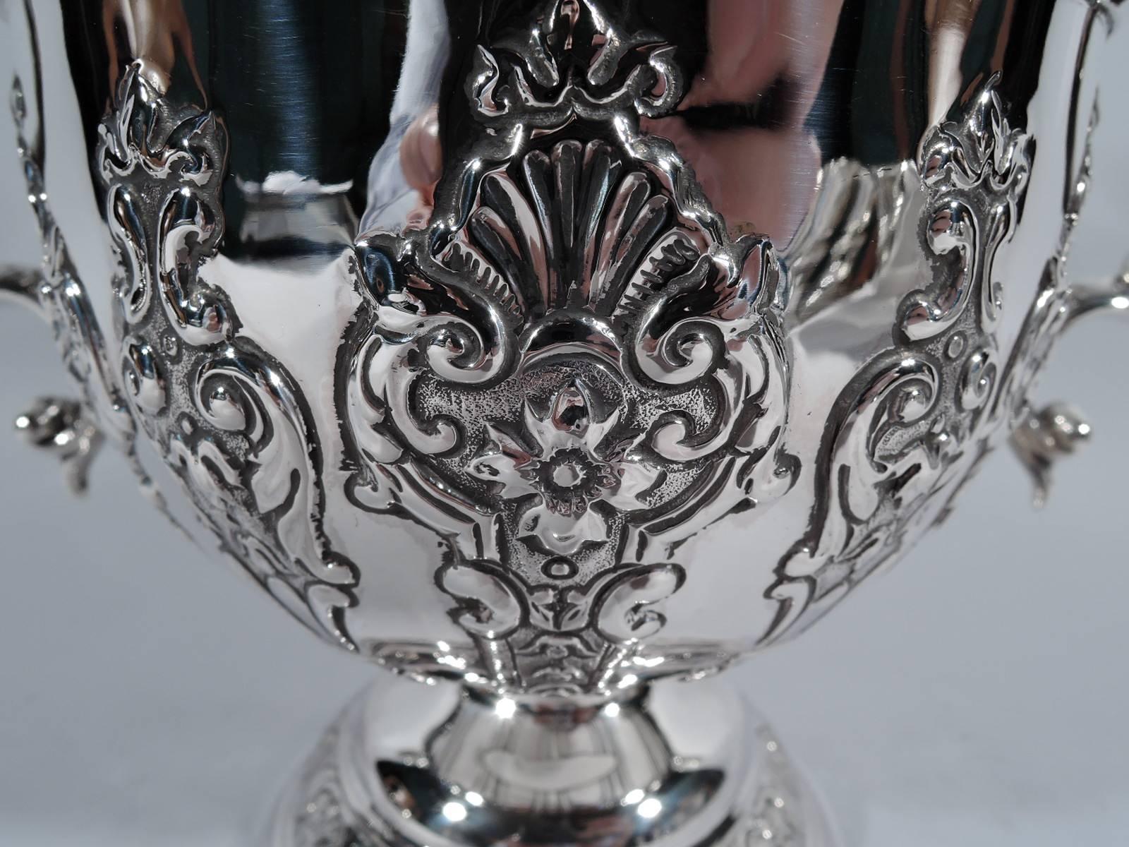 Antique English Sterling Silver Covered Trophy Cup with Strapwork In Excellent Condition In New York, NY