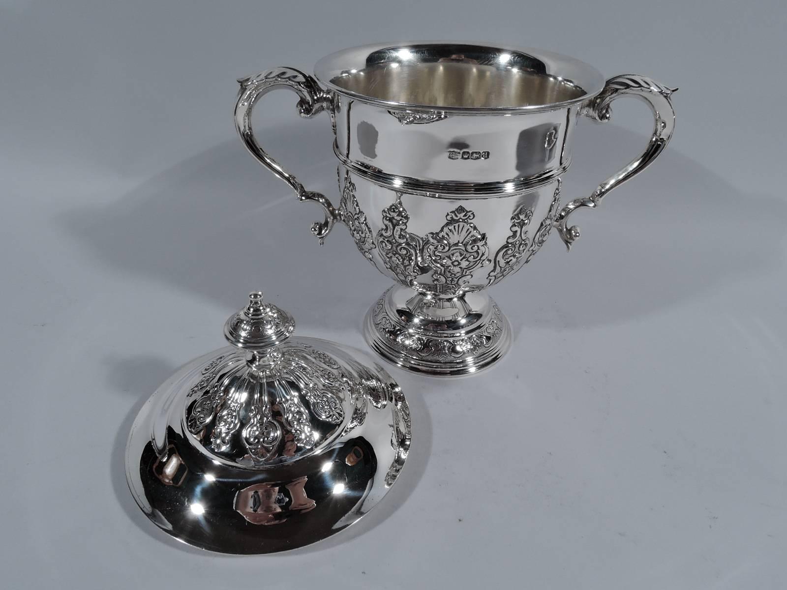 Antique English Sterling Silver Covered Trophy Cup with Strapwork 1