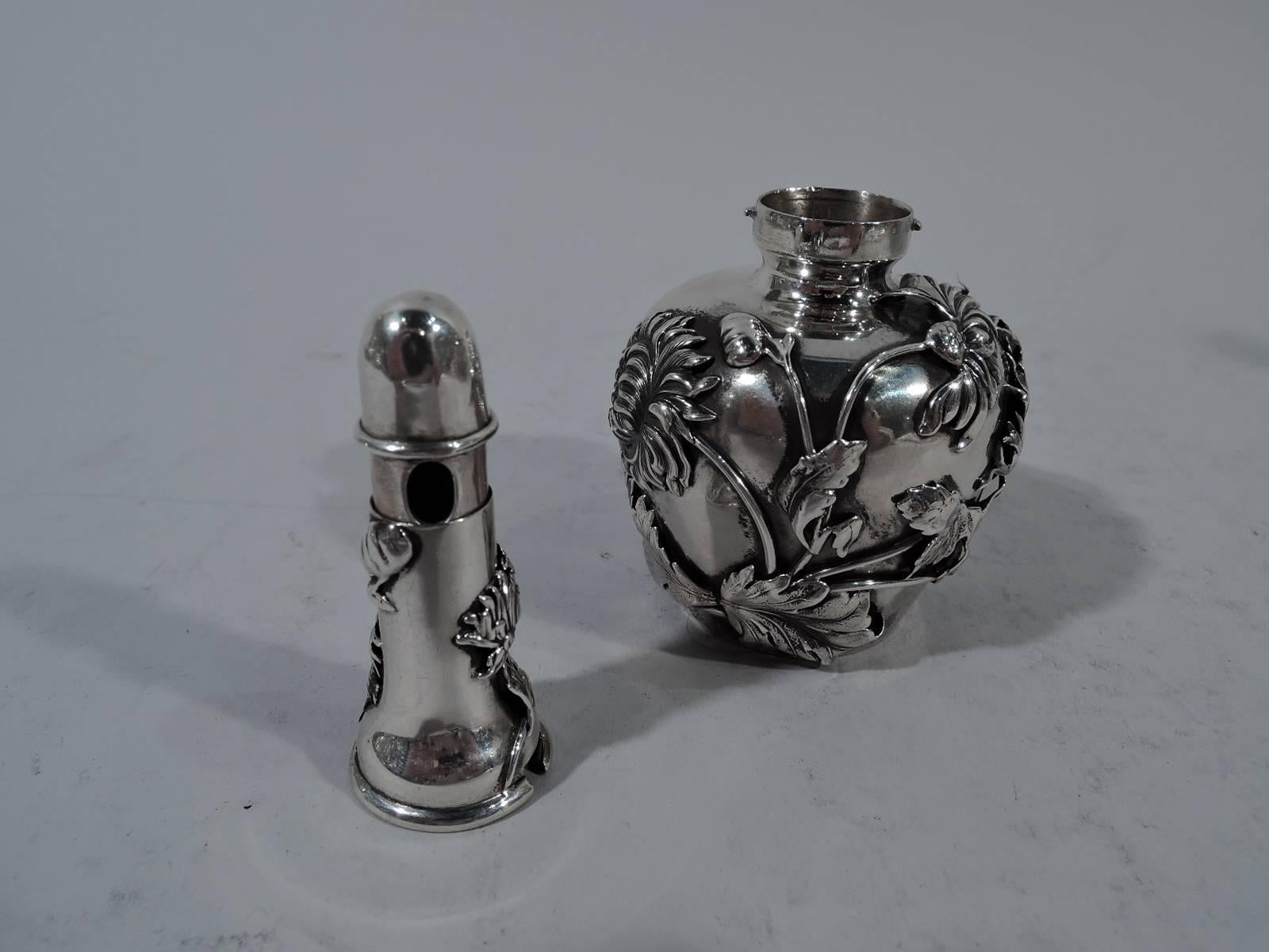 American Shiebler Aesthetic Sterling Silver Scent Bottle with Chrysanthemums