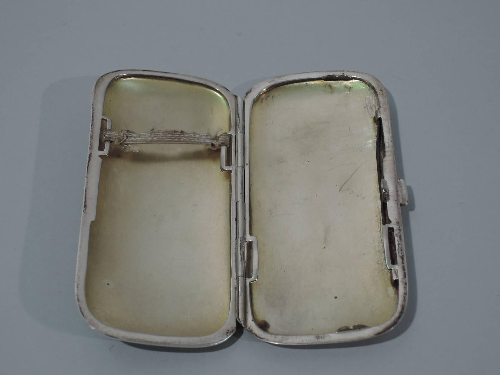 Edwardian Antique Silver and Enamel Kitty Cat Cigarette Case
