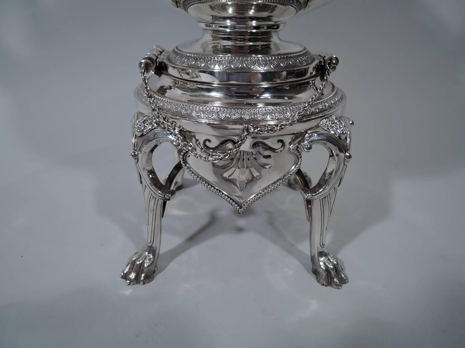 19th Century Early Tiffany Sterling Silver Hot Water Kettle on Stand 