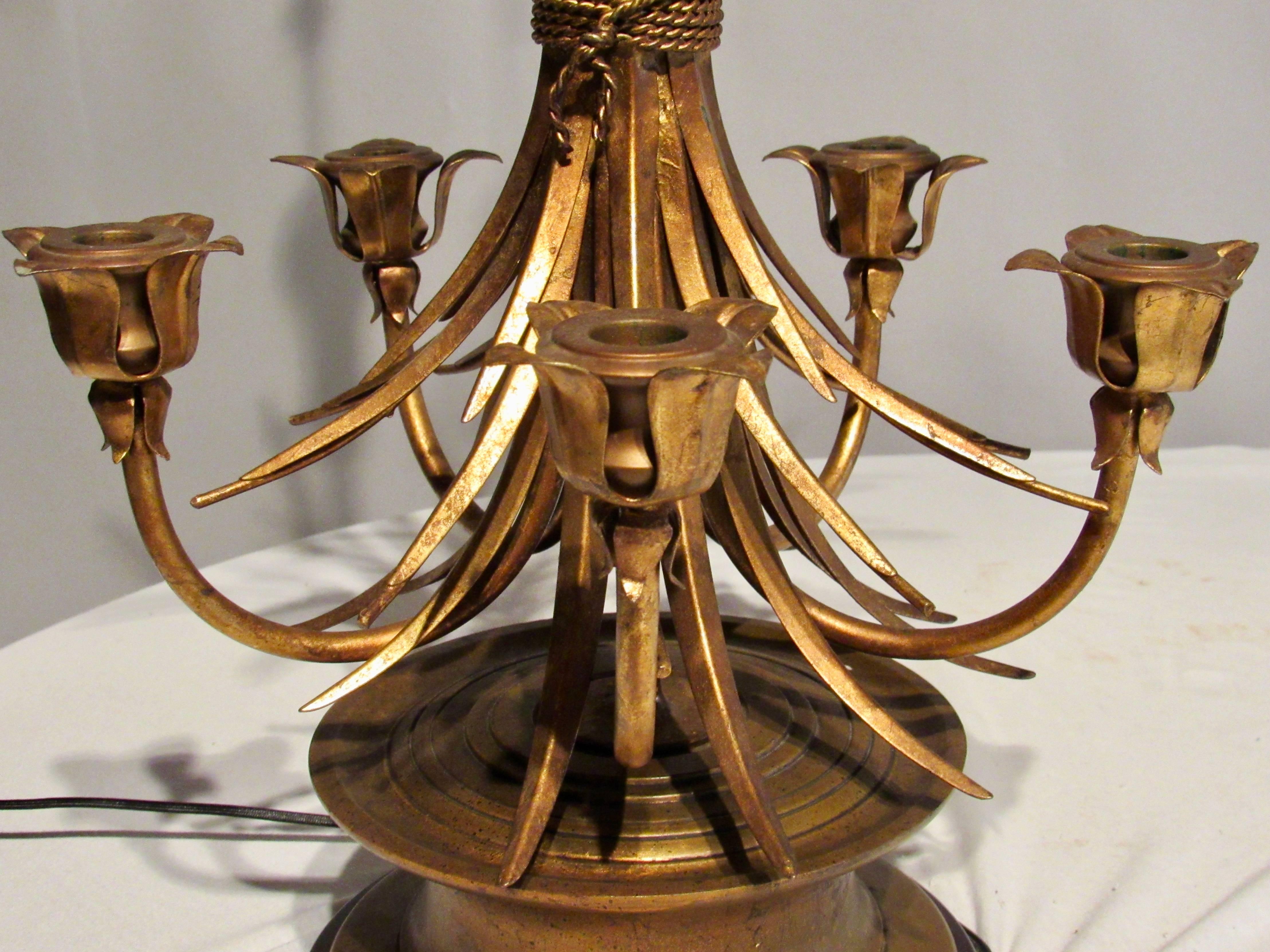 American Neoclassic Gilt Sheaf of Wheat Candelabra Table Lamp Frederick Cooper For Sale