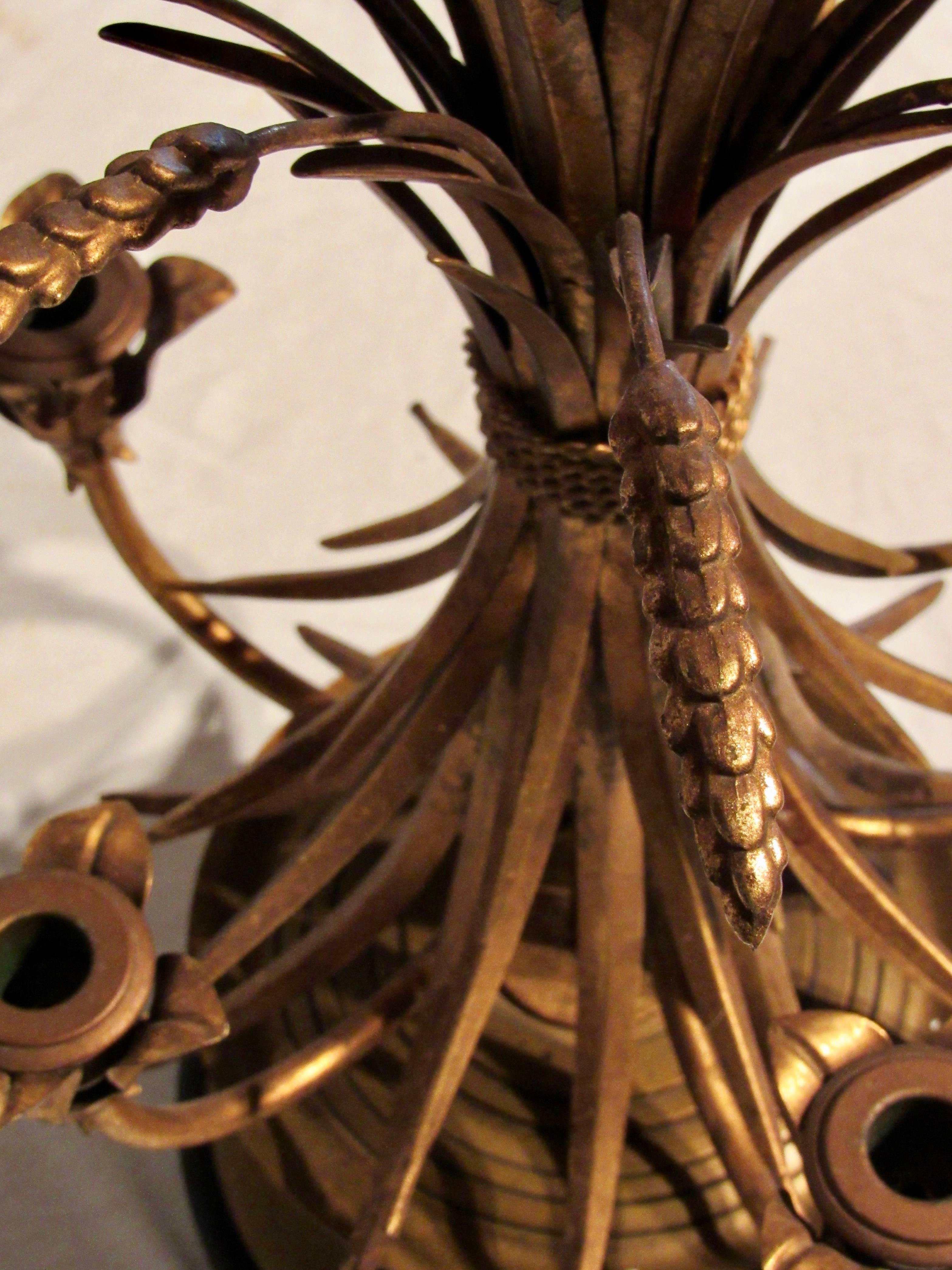 Neoclassic Gilt Sheaf of Wheat Candelabra Table Lamp Frederick Cooper In Good Condition For Sale In Camden, ME