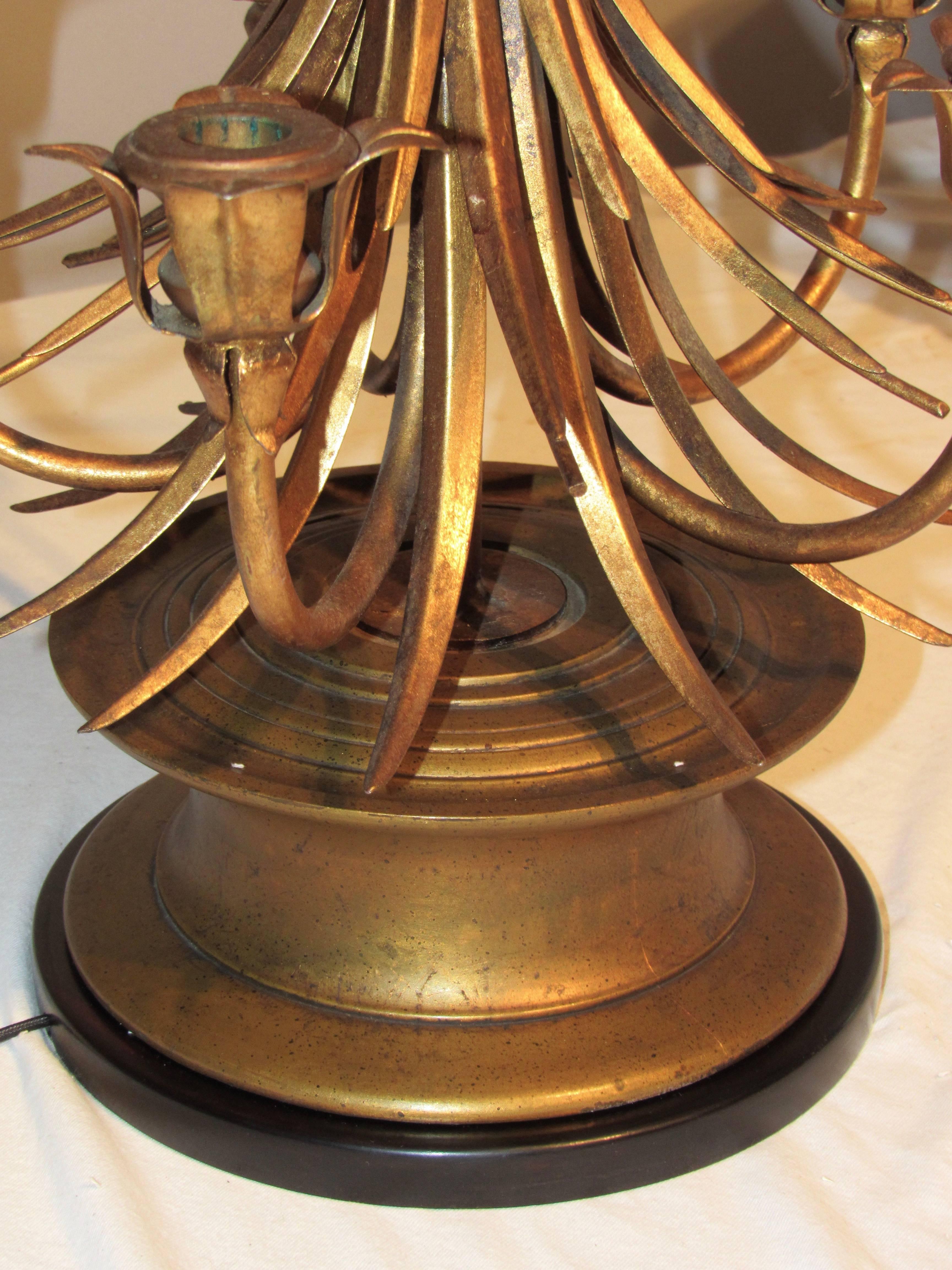 Hand-Crafted Neoclassic Gilt Sheaf of Wheat Candelabra Table Lamp Frederick Cooper For Sale