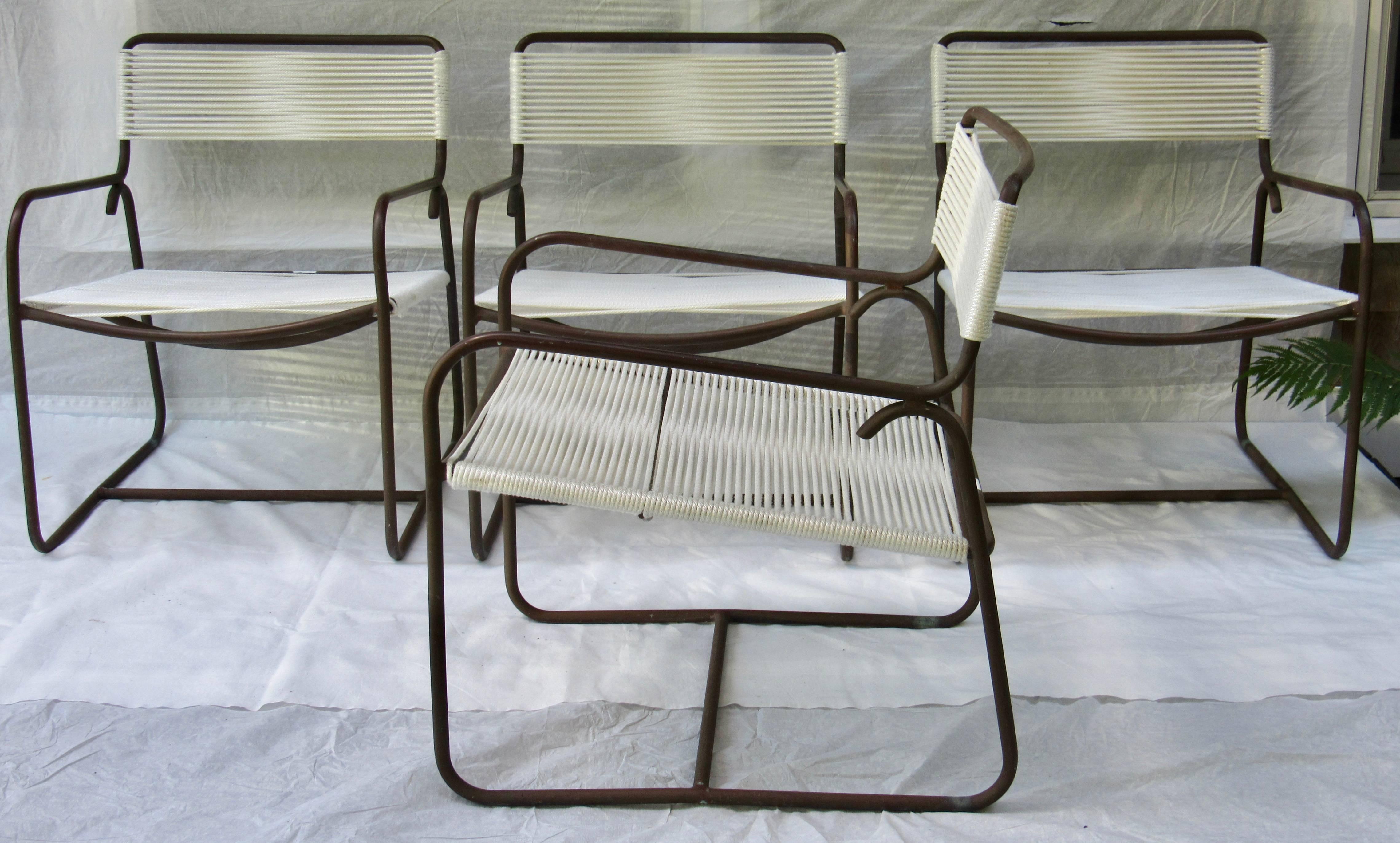 Metalwork Four Walter Lamb Bronze Lounge Chairs for Brown Jordan, 1958