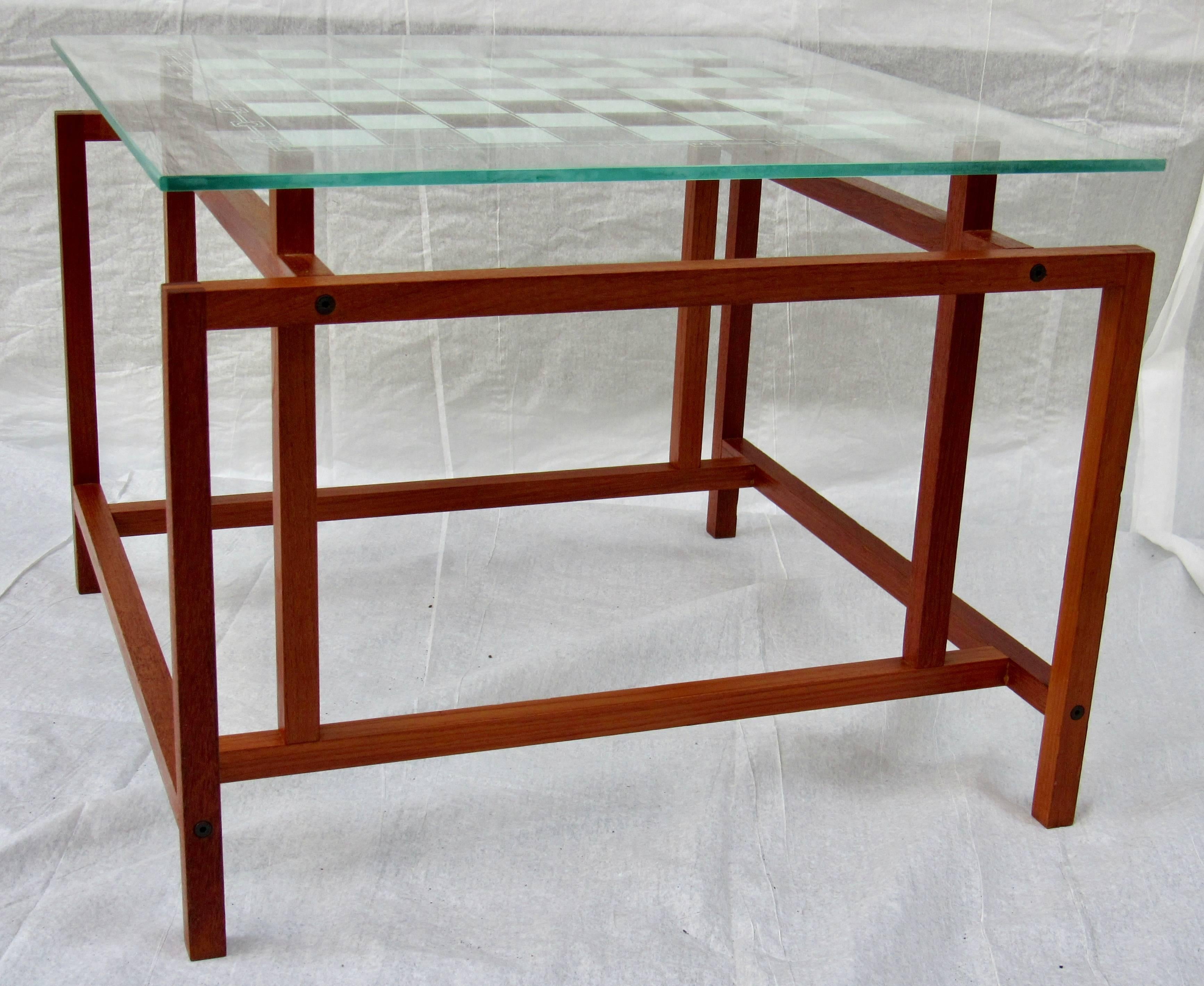 Woodwork Henning Norgaard Danish Teak Game Table Stenciled Glass Top, 1960s