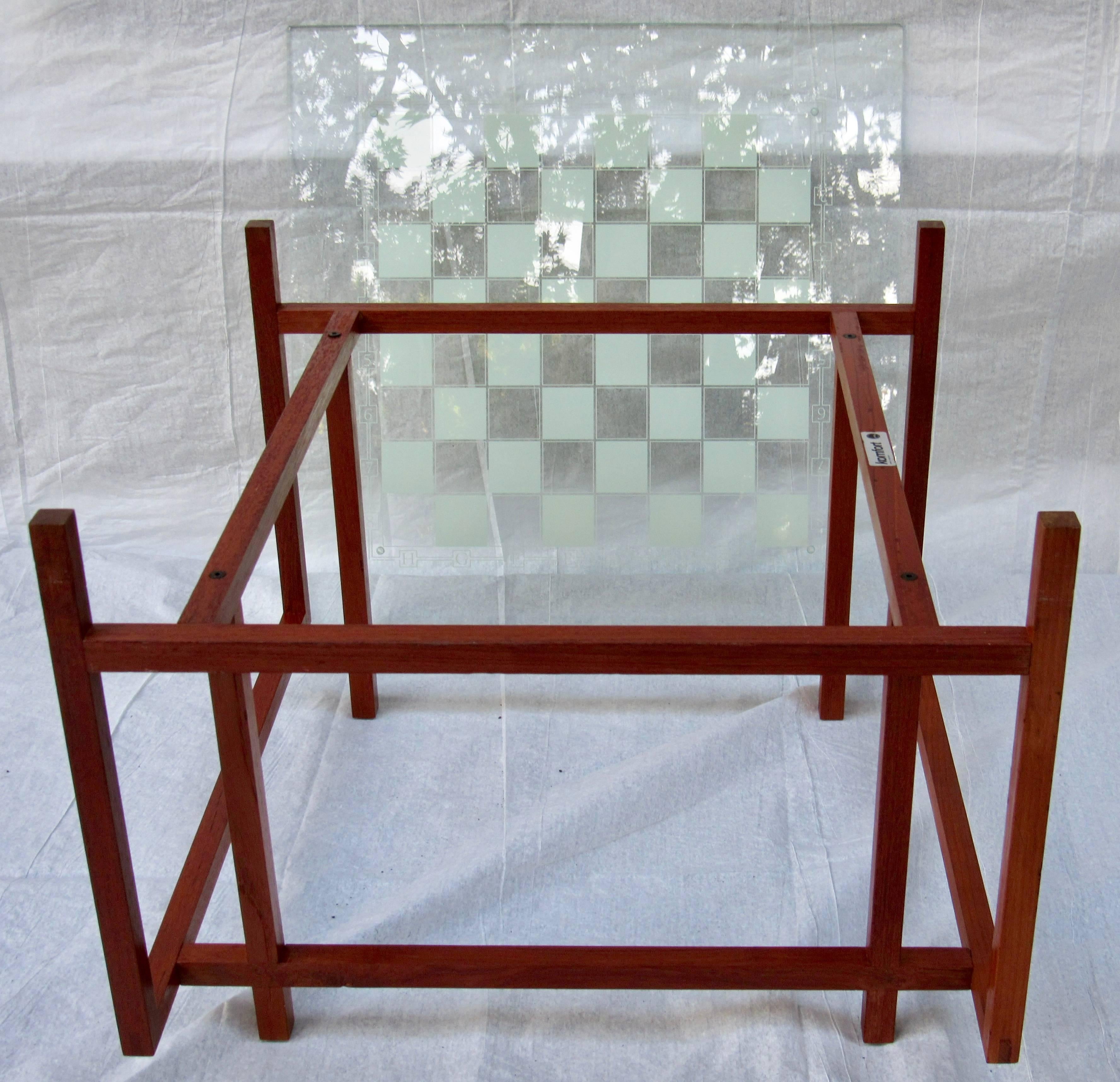 Henning Norgaard Danish Teak Game Table Stenciled Glass Top, 1960s 3