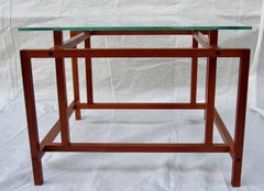 Henning Norgaard Danish Teak Game Table Stenciled Glass Top, 1960s