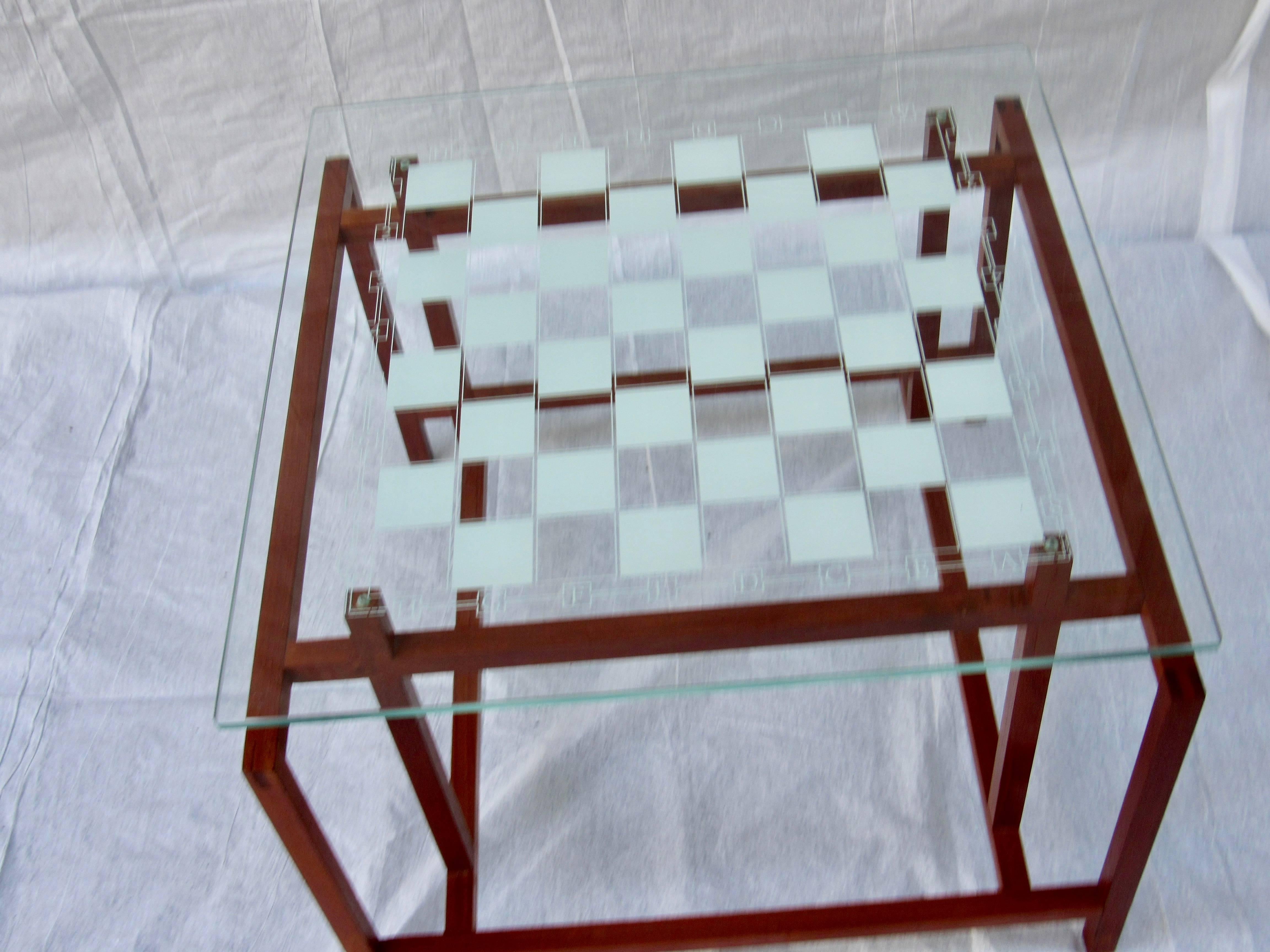 Mid-Century Modern Henning Norgaard Danish Teak Game Table Stenciled Glass Top, 1960s