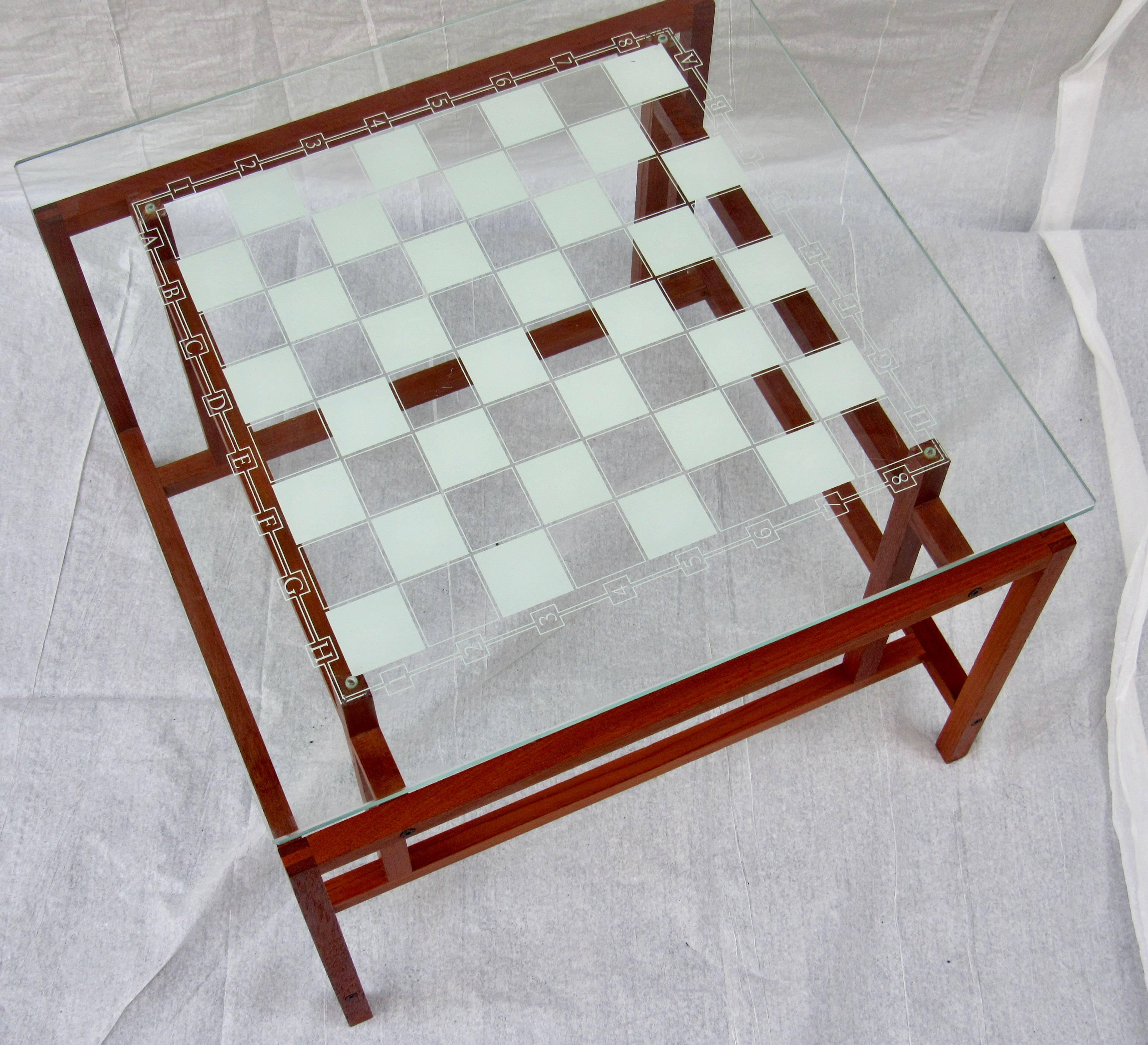 Henning Norgaard Danish Teak Game Table Stenciled Glass Top, 1960s 1