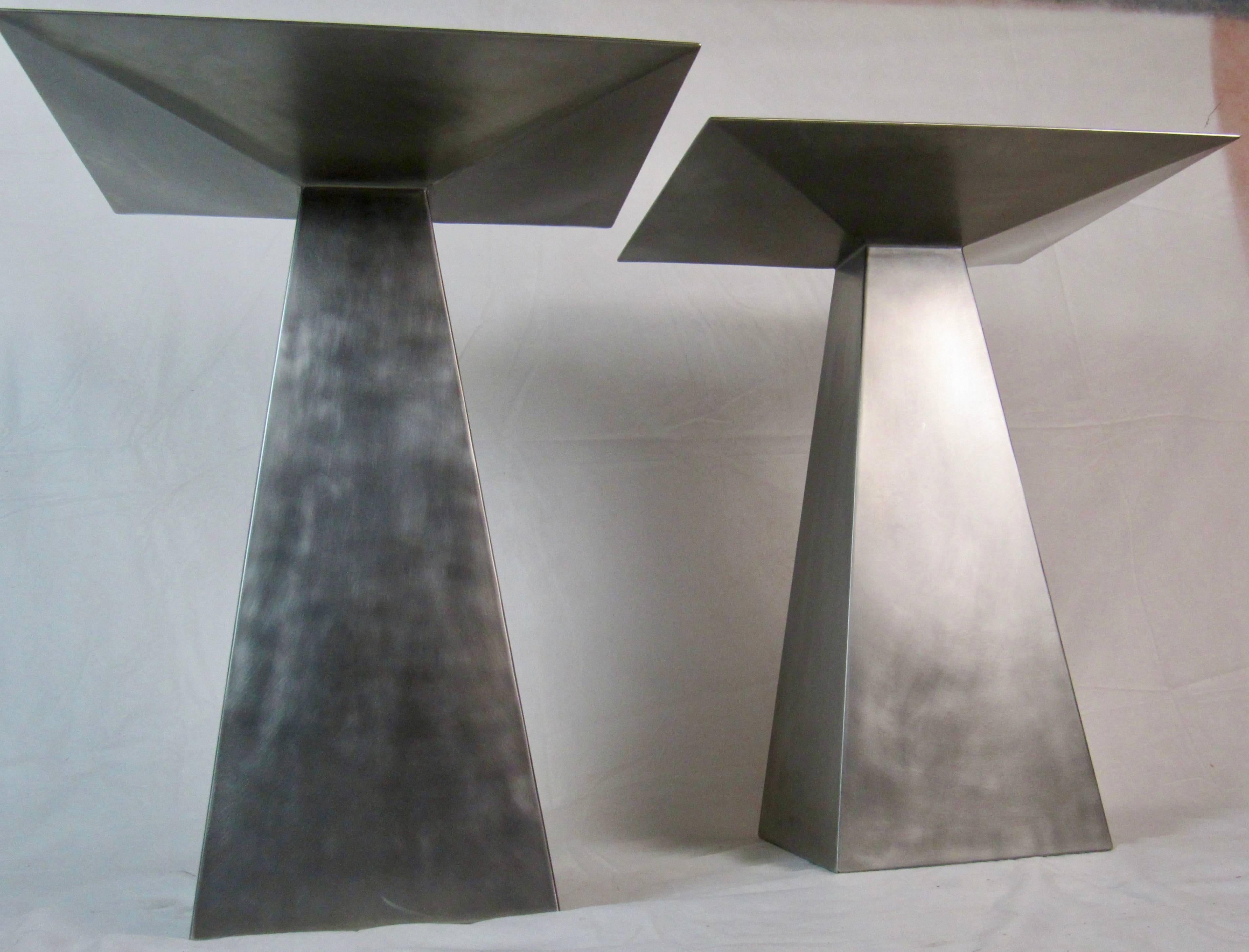 Pair of Harvey Probber Style Brushed Stainless Steel End Tables, circa 1990 1