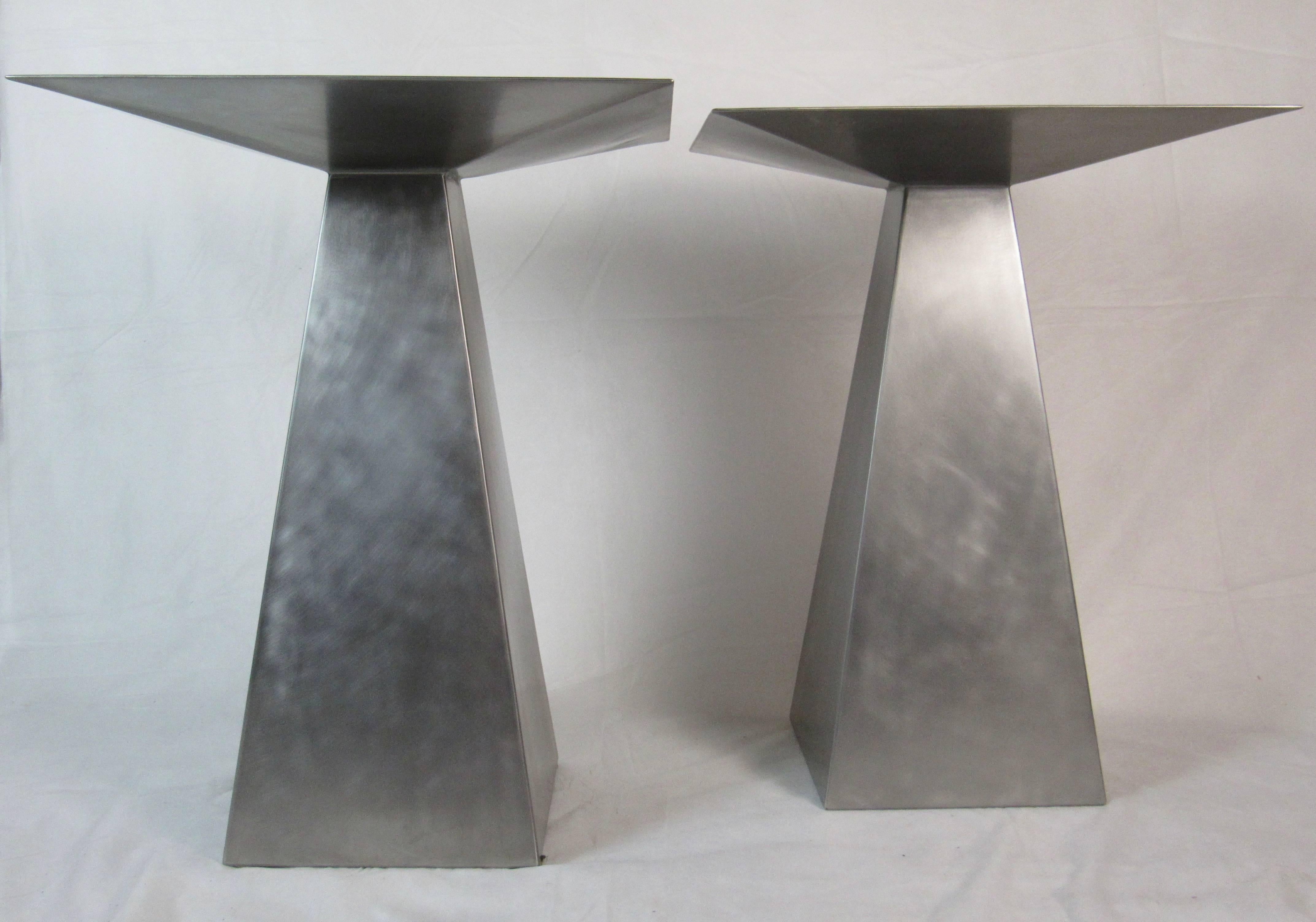 Late 20th Century Pair of Harvey Probber Style Brushed Stainless Steel End Tables, circa 1990