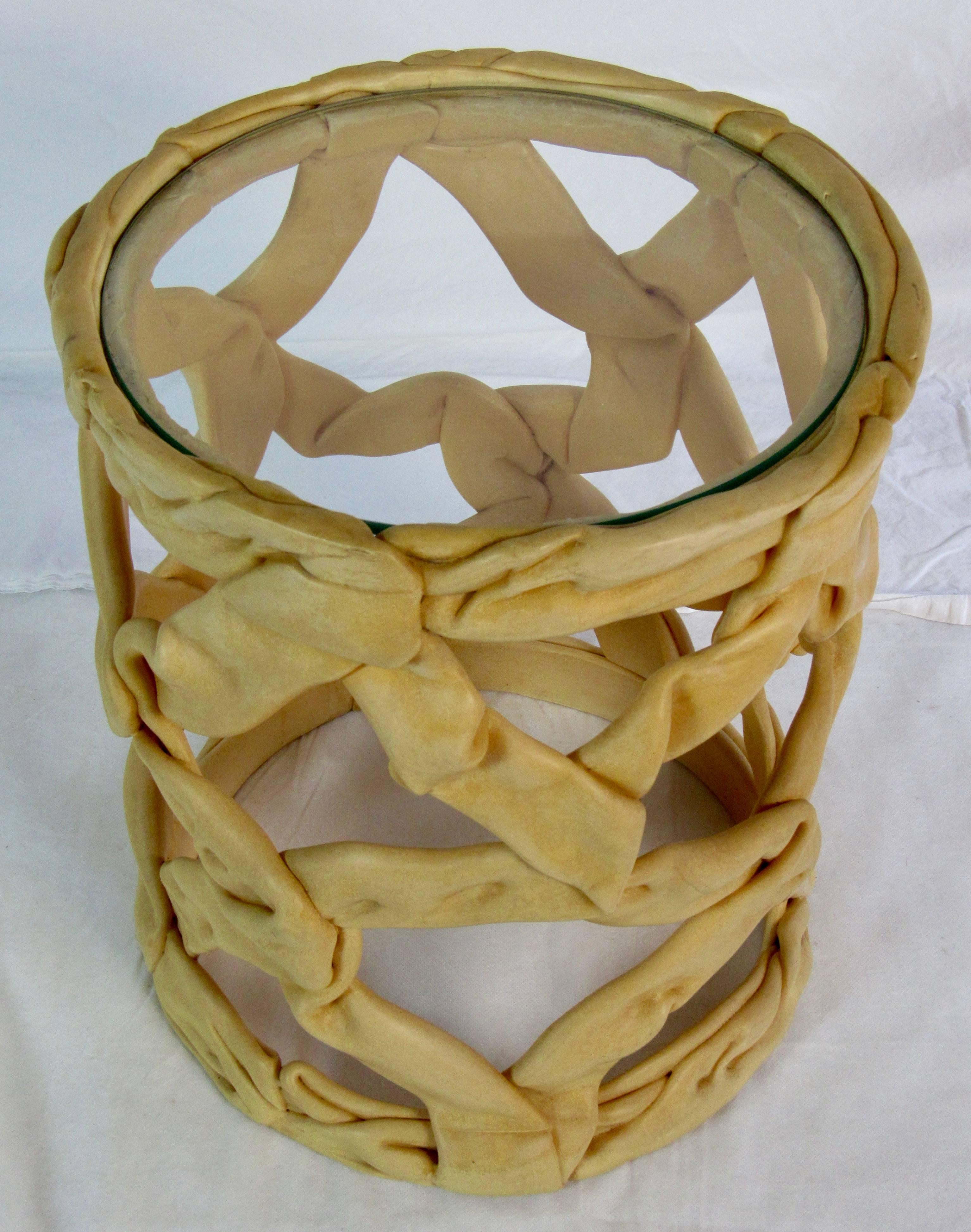 Mid-Century Modern Resin Ribbon End Table in the Style of Tony Duquette, 1980s For Sale
