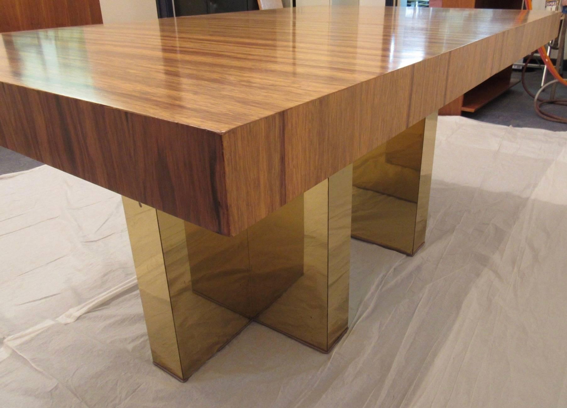 Mid-Century Modern Milo Baughman Brass and Exotic Brazilian Rosewood Dining Table for Thayer Coggin