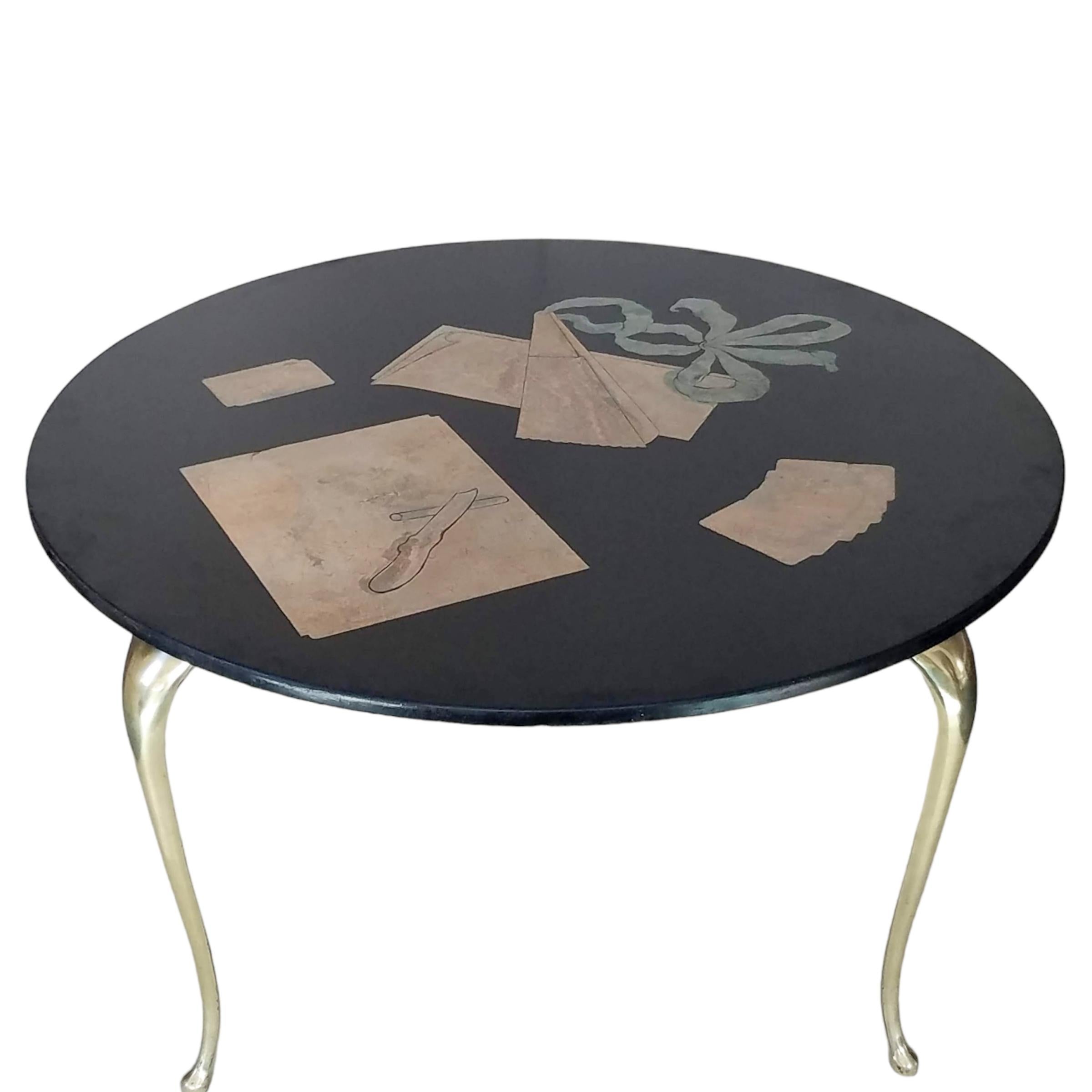 Mid-Century Modern Emilio Martelli Inlayed Black Marble Round Table Florence, Italy, 1950s