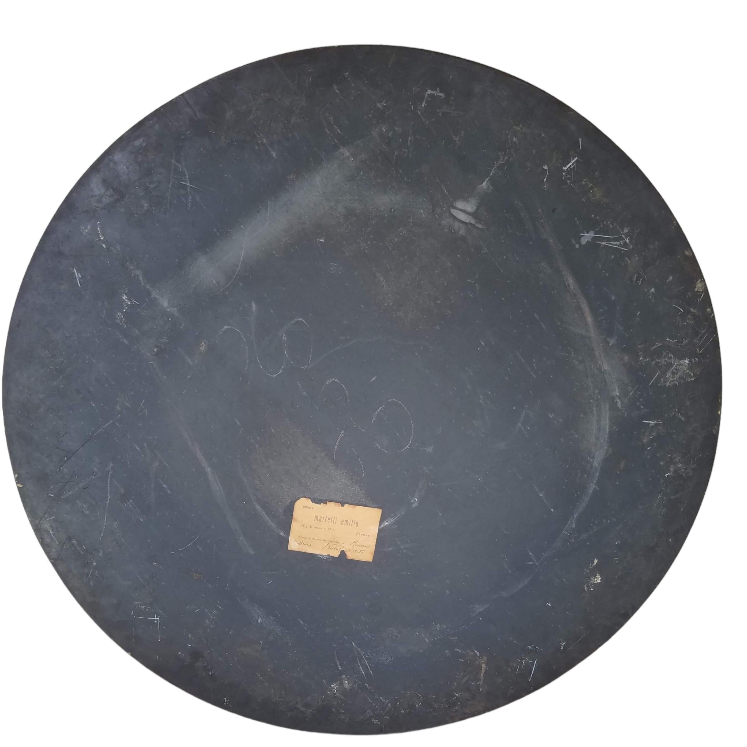 20th Century Emilio Martelli Inlayed Black Marble Round Table Florence, Italy, 1950s