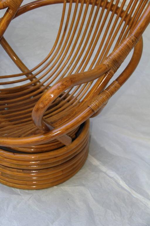 Pair of Swivel Bamboo Rattan Lounge Chairs Sun Products, circa 1965