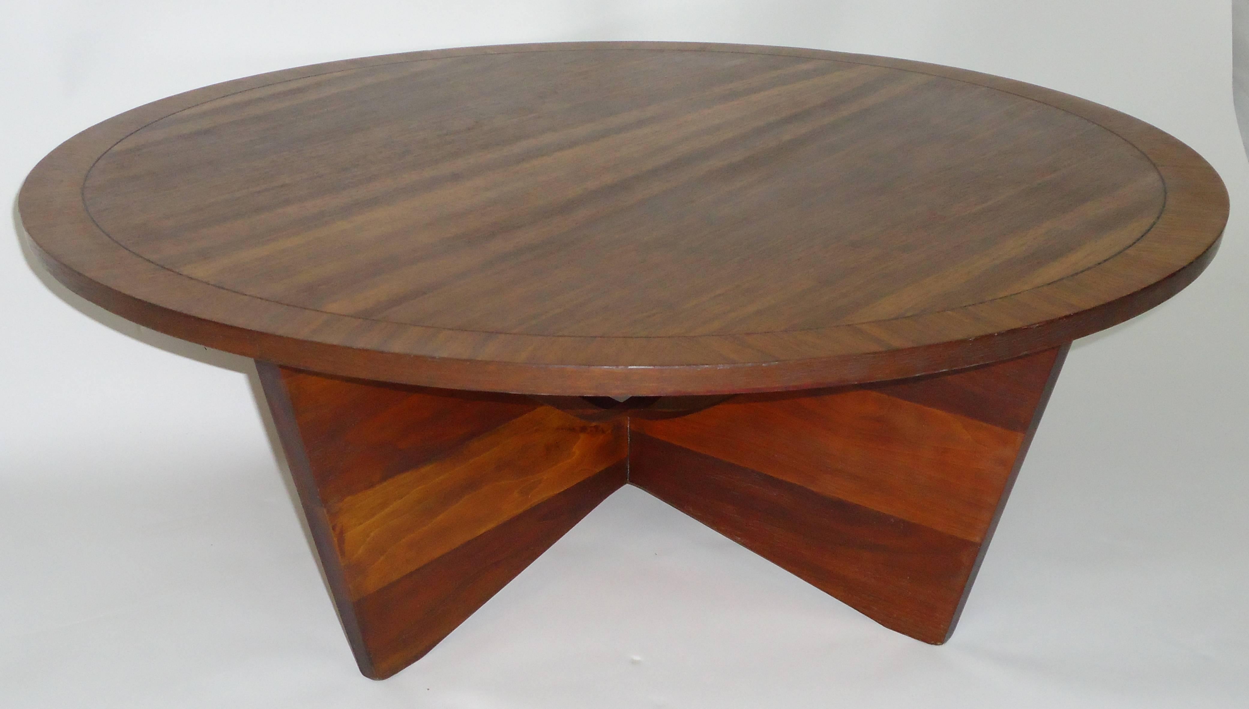 Rare George Nakashima walnut coffee table for his origins line for Widdicomb. Stamped George Nakashima, Stenciled 260 (model number) 11 /1 /60 and SUNDRA with a Widdicomb decal on the underside. 
The top is in excellent vintage condition with
