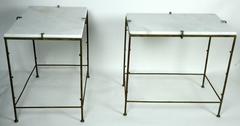 French Patinated Cast Iron Marble-Topped End Tables, circa 1984