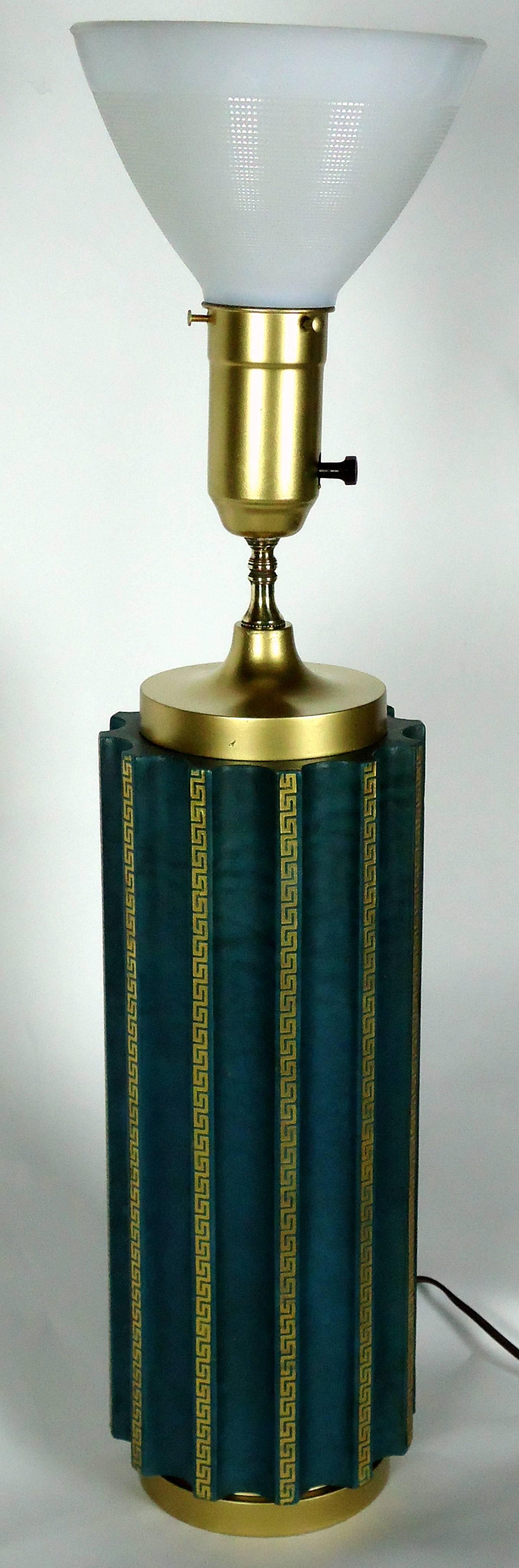 Teal Green Fluted Leather Cased Table Lamp in the Style of Tommi Parzinger 1950s For Sale 1