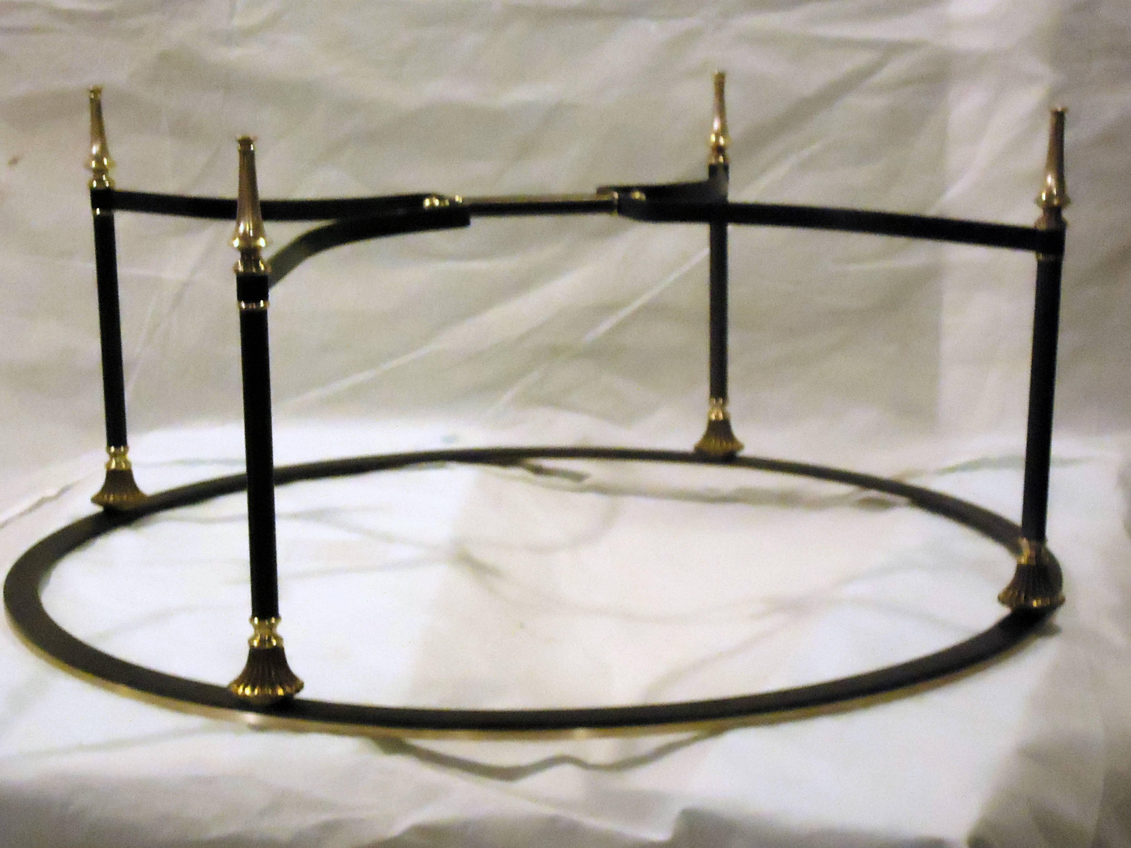 Neoclassical Coffee Table Italian Glass Insert Bronze and Brushed Steel  1950s 2