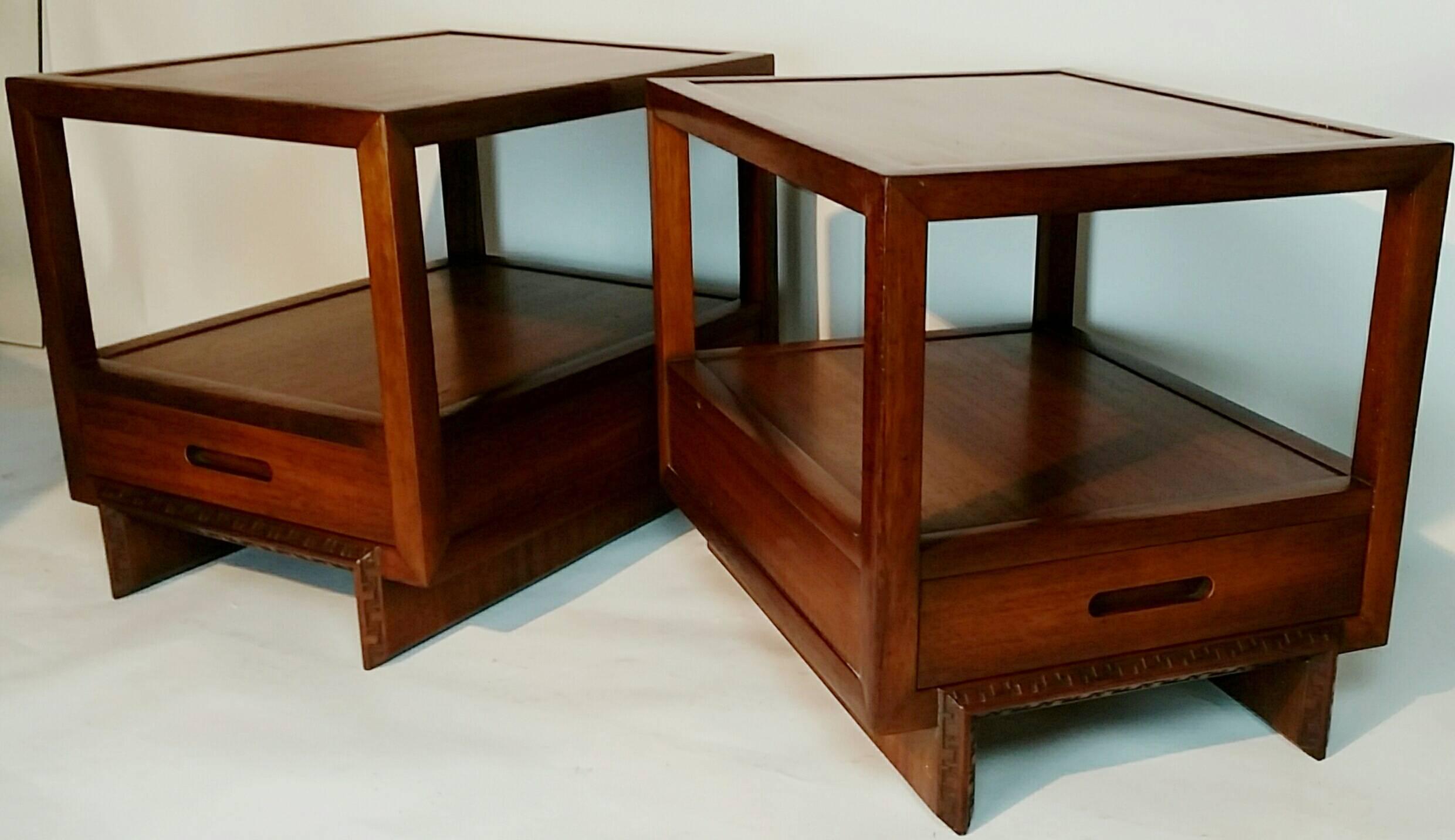 Mid-Century Modern Rare Frank Lloyd Wright Pair of Mahogany End Tables/ Nightstands, Henredon, 1955