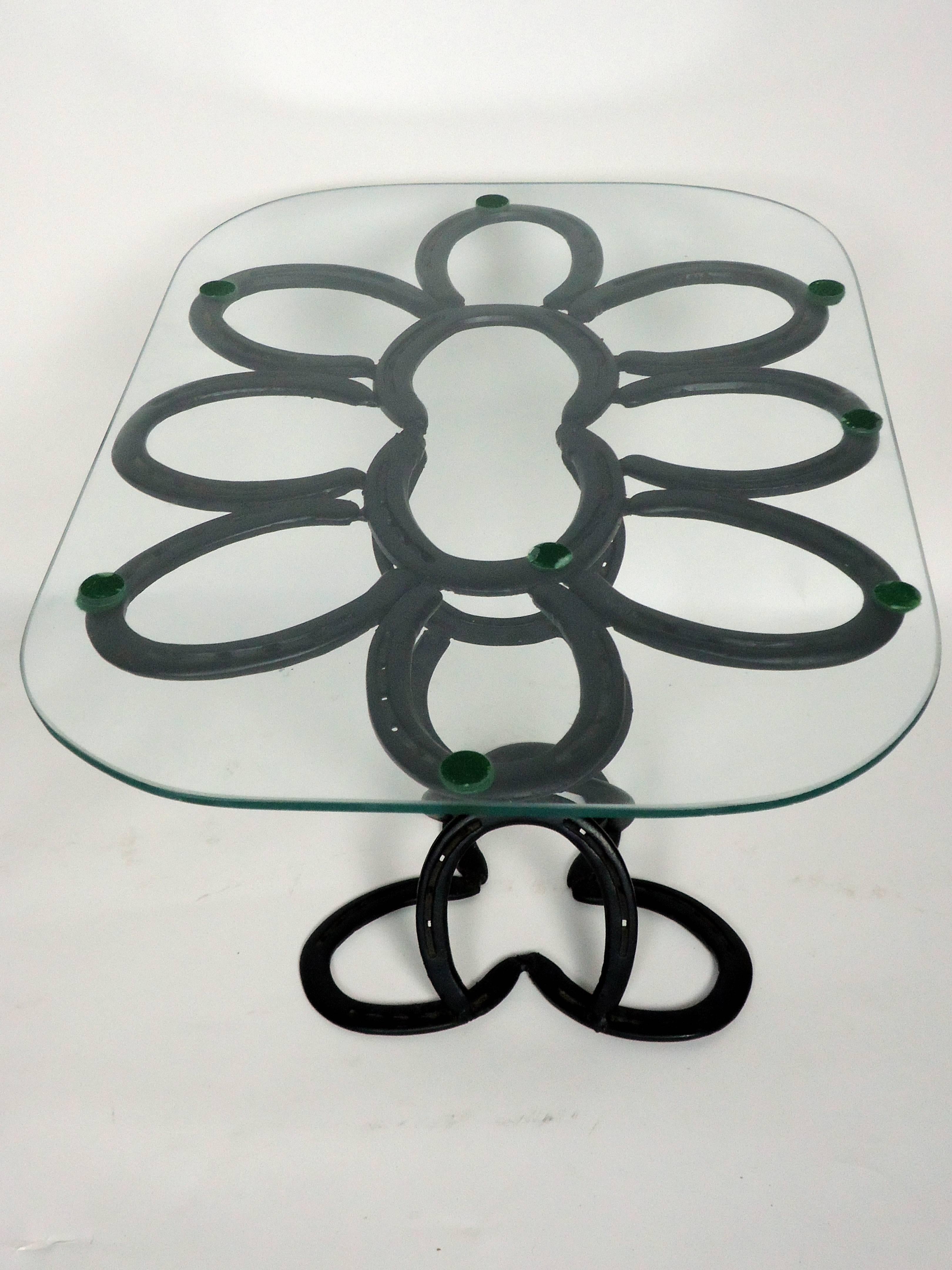 Welded Lyrical Wrought Iron Side Table Made from St. Croix Forge Horseshoes, circa 1985 For Sale
