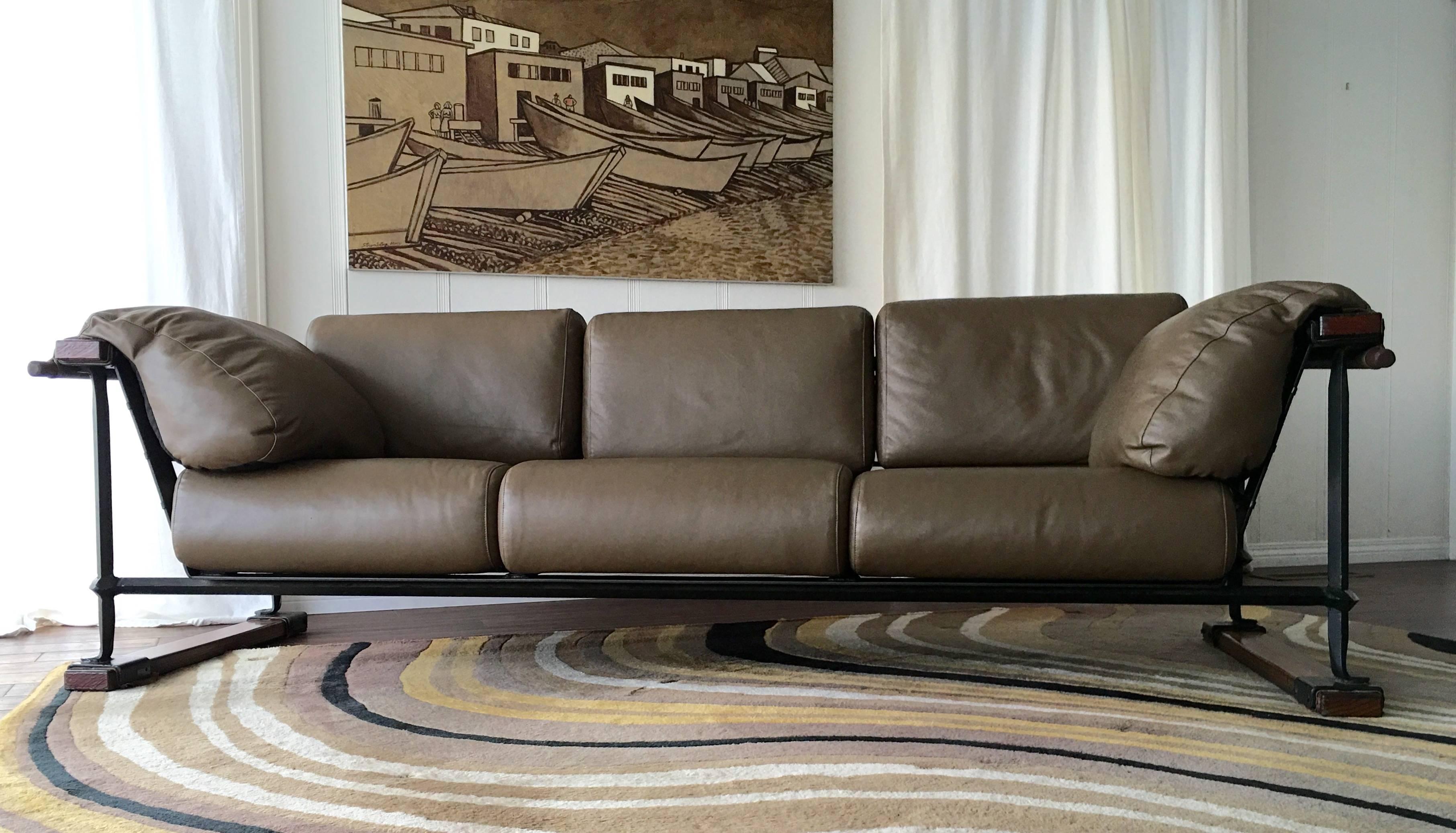 Cleo Baldon Handcrafted 8' Leather Sofa for Terra, circa 1965 In Good Condition For Sale In Camden, ME