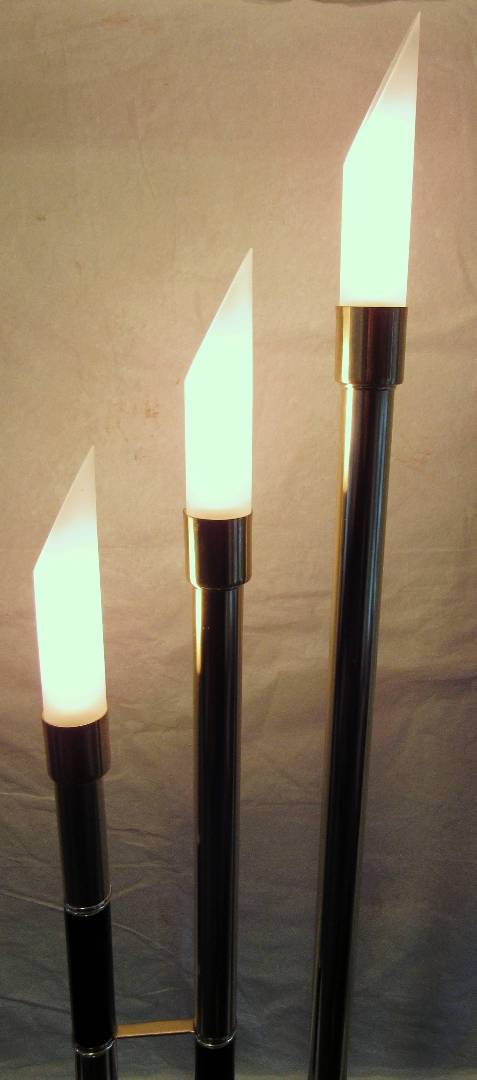 Relco Italian Triple Tube Brass Frosted Glass Mid Century Floor Lamp 1985 For Sale 4