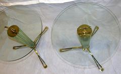 Pair of Fluted Murano Glass on Pierced Brass Tripod Based Side Tables circa 1958